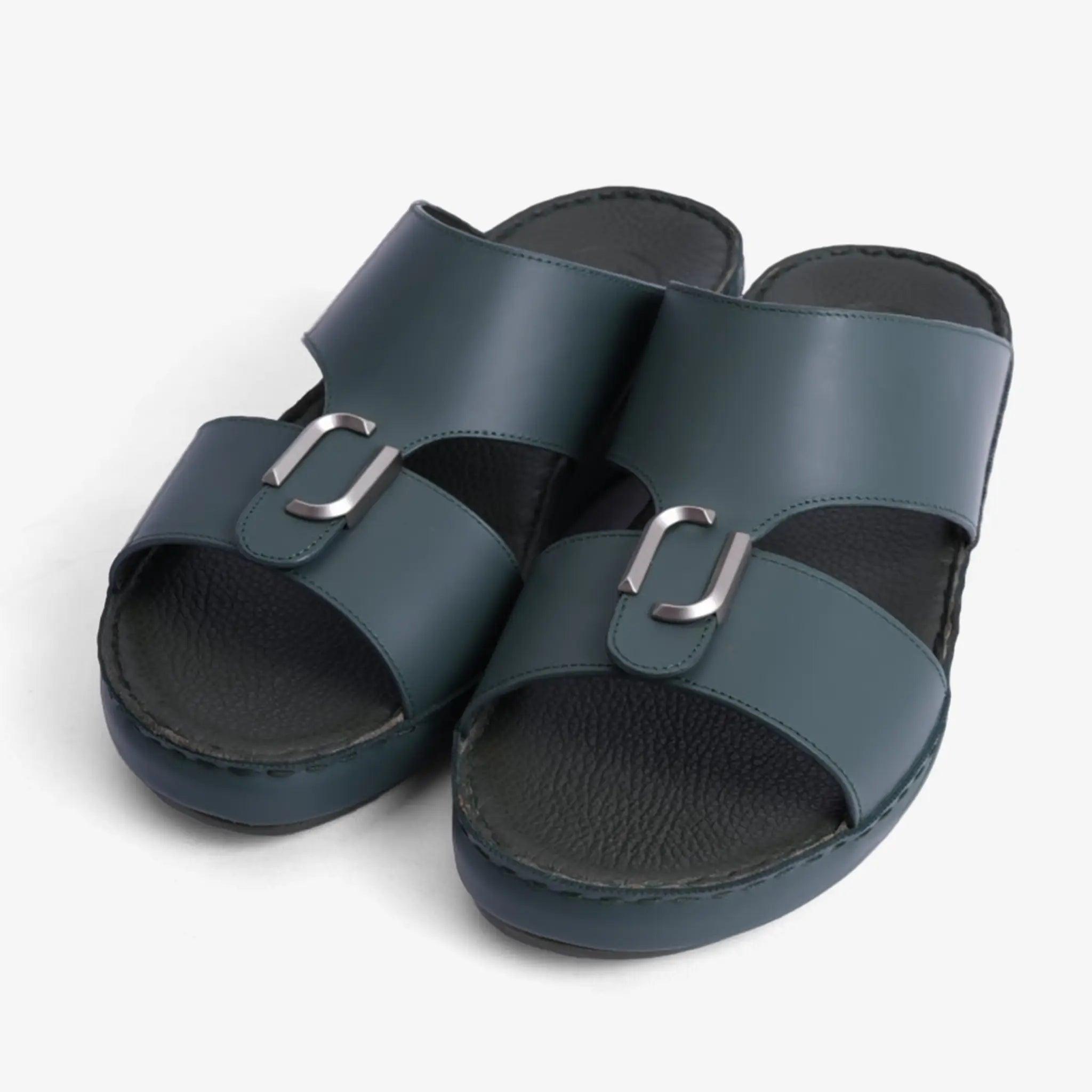 FARADA DA-VINCI BRASS IOCONIC DOUBLE F TRIM ARABIC SANDALS BOTTLE-GREEN - Farada