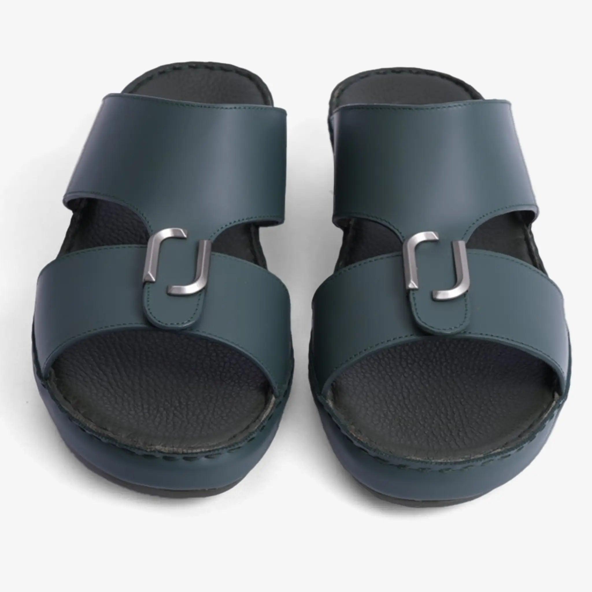 FARADA DA-VINCI BRASS IOCONIC DOUBLE F TRIM ARABIC SANDALS BOTTLE-GREEN - Farada