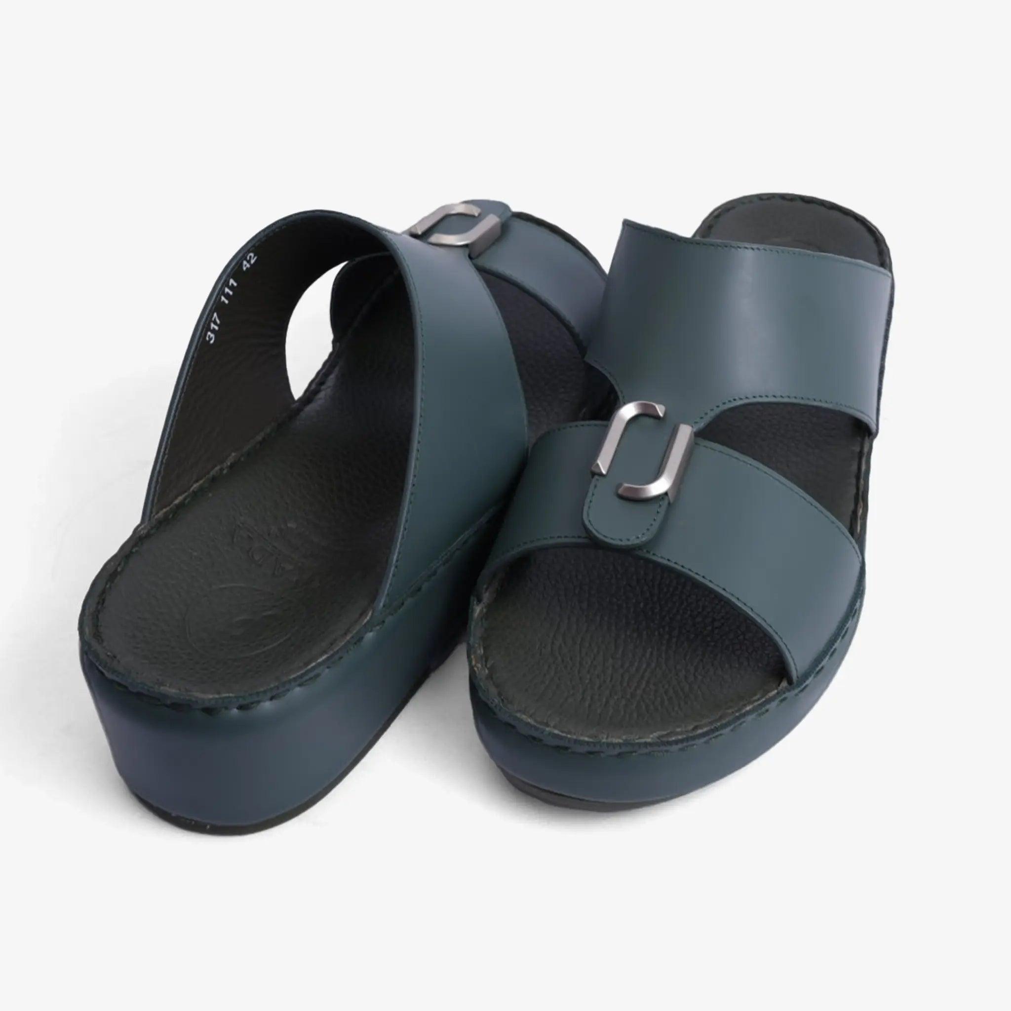 FARADA DA-VINCI BRASS IOCONIC DOUBLE F TRIM ARABIC SANDALS BOTTLE-GREEN - Farada
