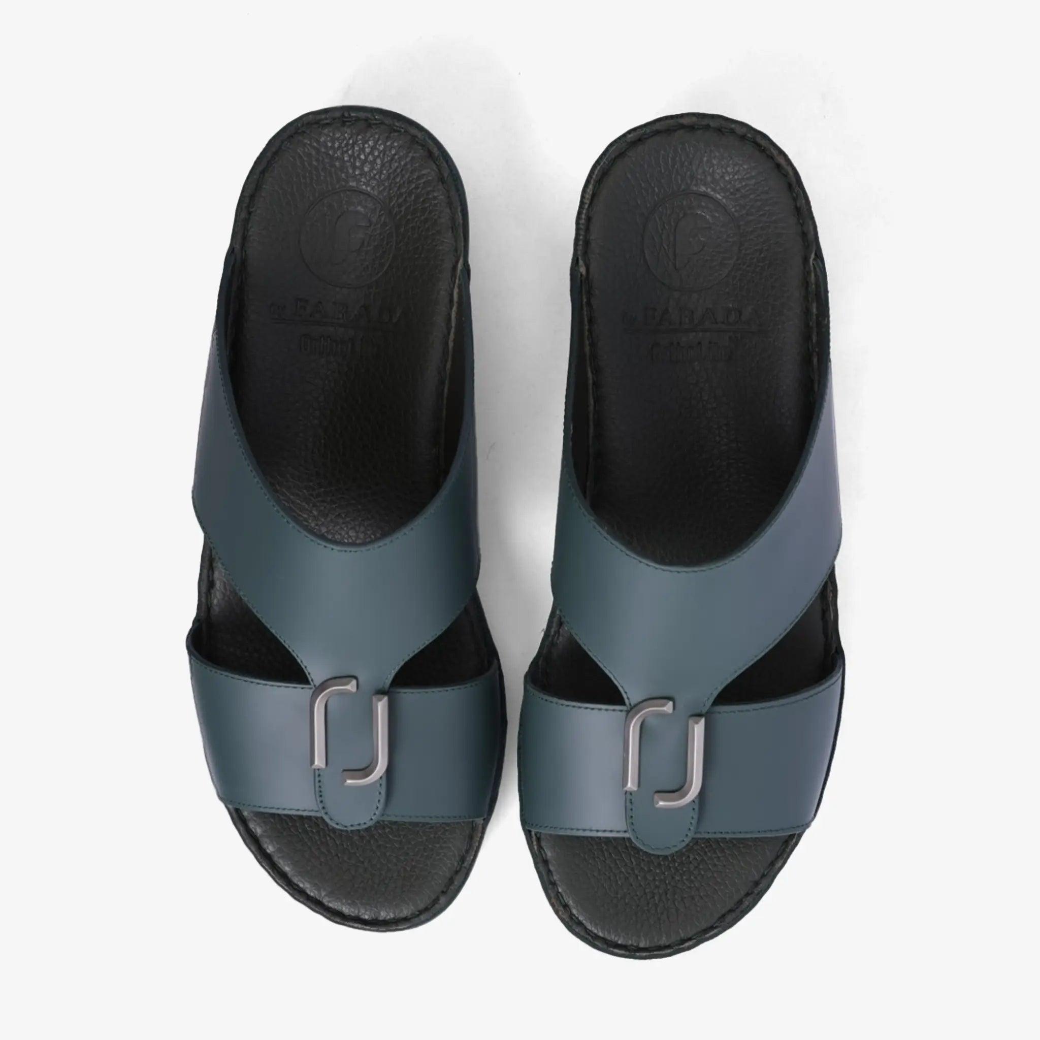 FARADA DA-VINCI BRASS IOCONIC DOUBLE F TRIM ARABIC SANDALS BOTTLE-GREEN - Farada