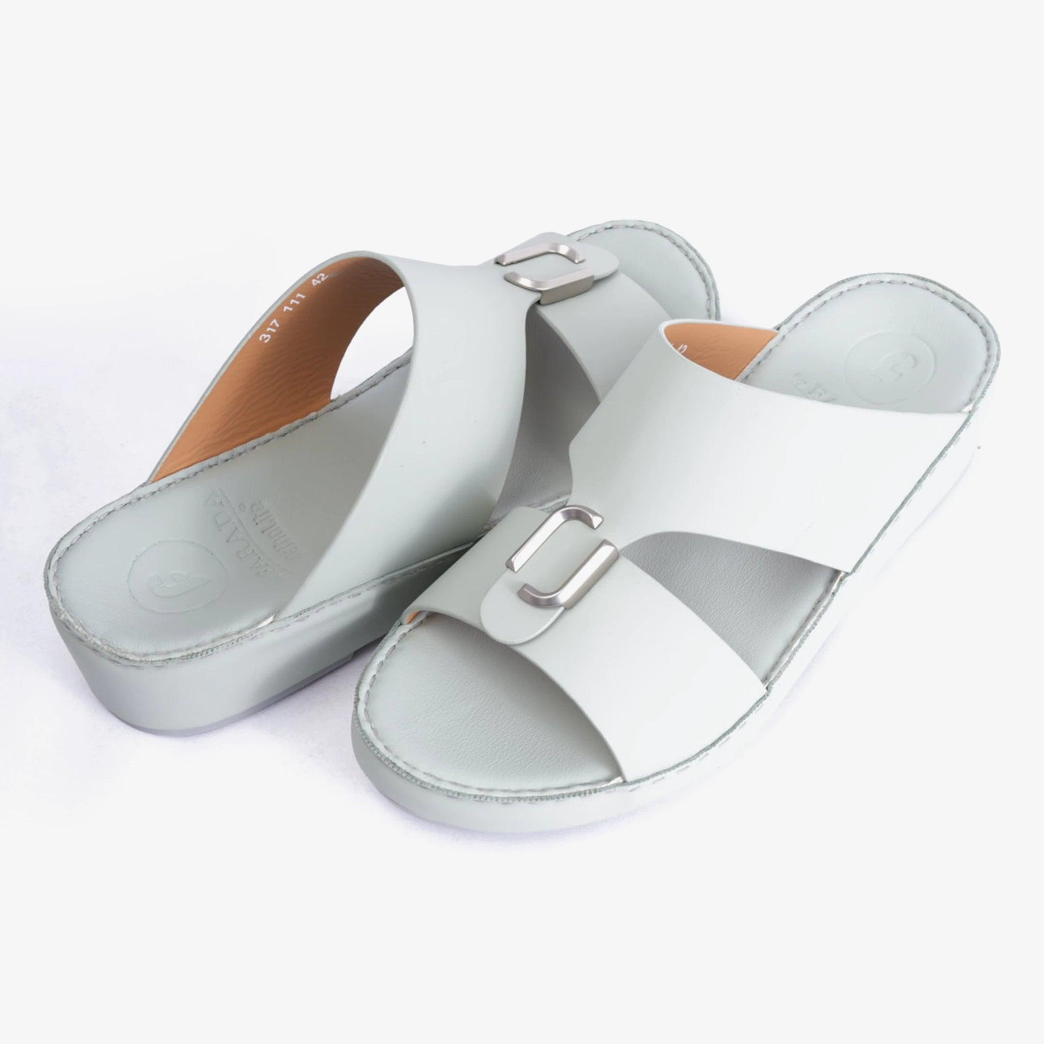 FARADA DA-VINCI BRASS IOCONIC DOUBLE F TRIM ARABIC SANDALS GREY-GREEN - Farada