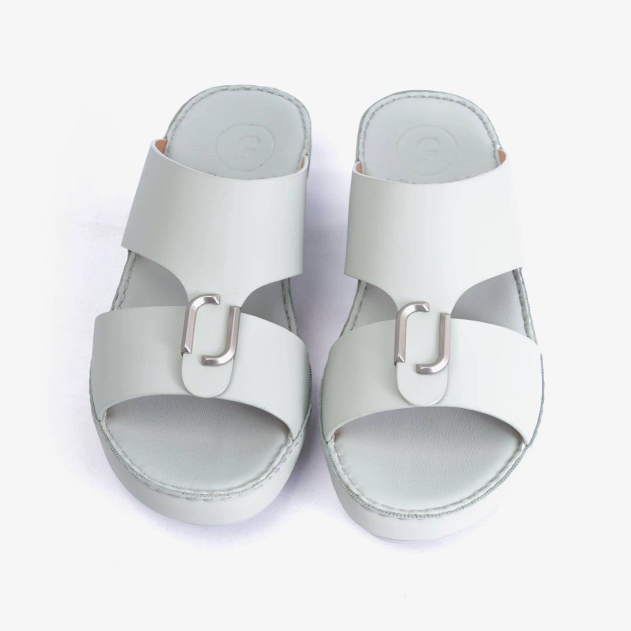 FARADA DA-VINCI BRASS IOCONIC DOUBLE F TRIM ARABIC SANDALS GREY-GREEN - Farada