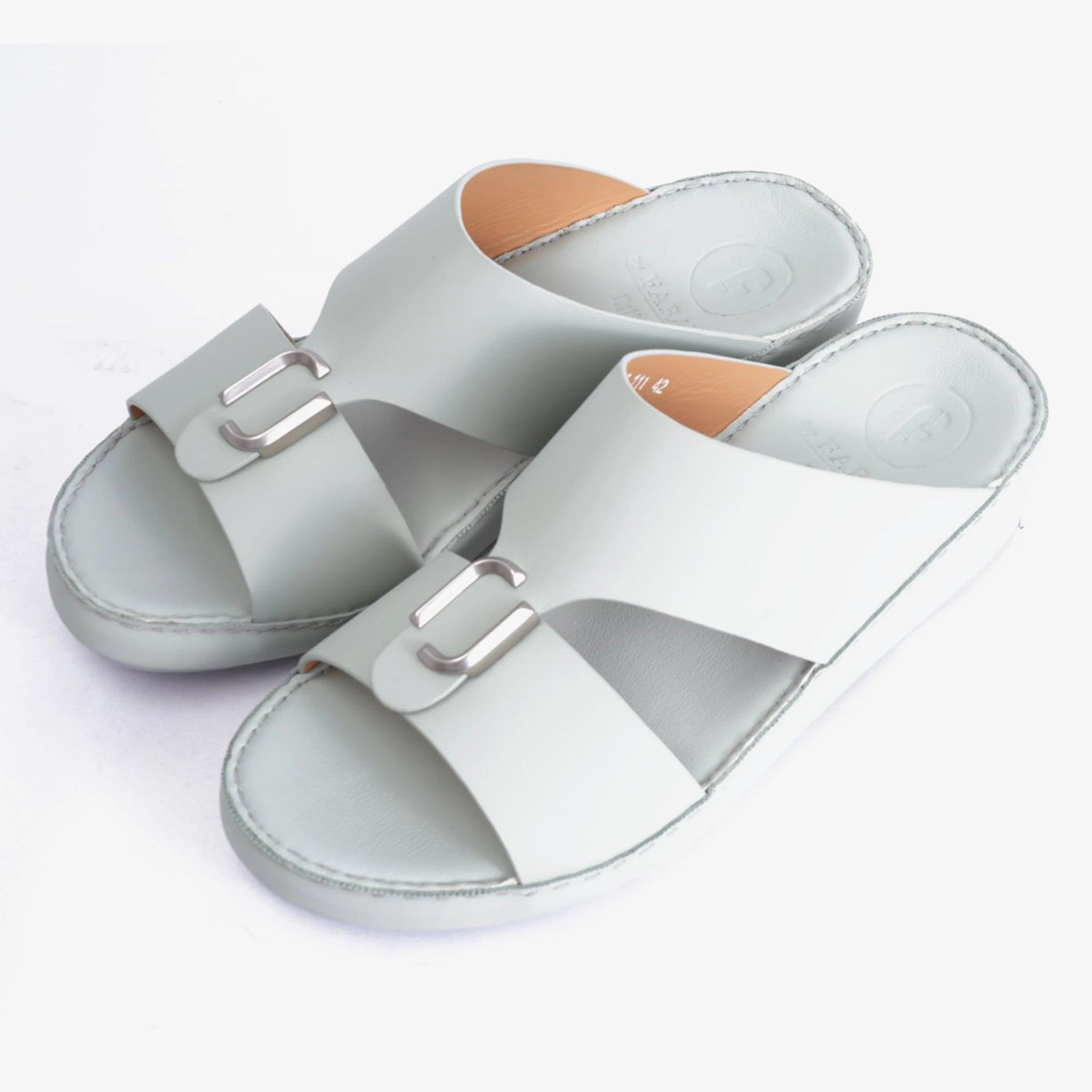 FARADA DA-VINCI BRASS IOCONIC DOUBLE F TRIM ARABIC SANDALS GREY-GREEN - Farada