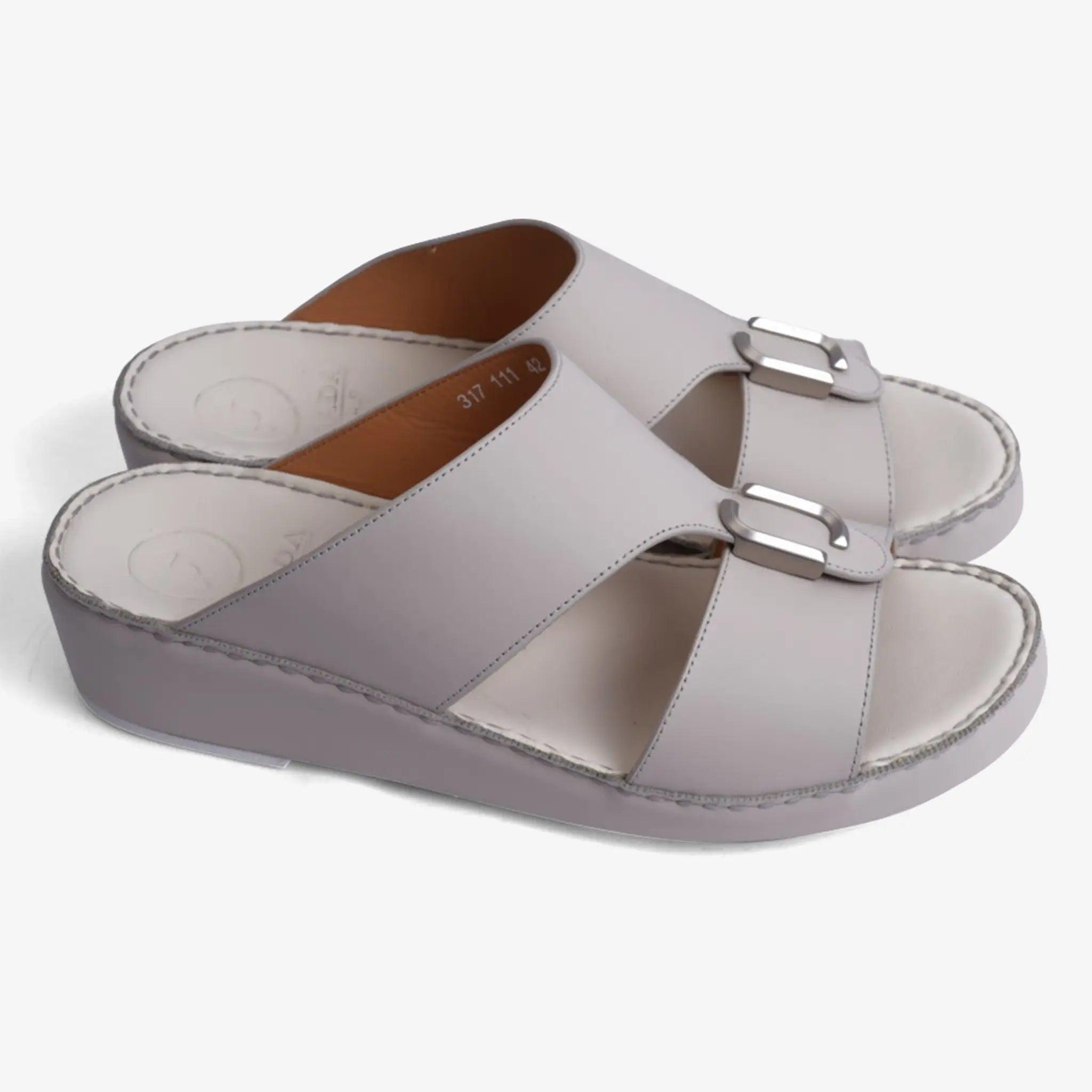 FARADA DA-VINCI BRASS IOCONIC DOUBLE F TRIM ARABIC SANDALS LIGHT-BEIGE - Farada