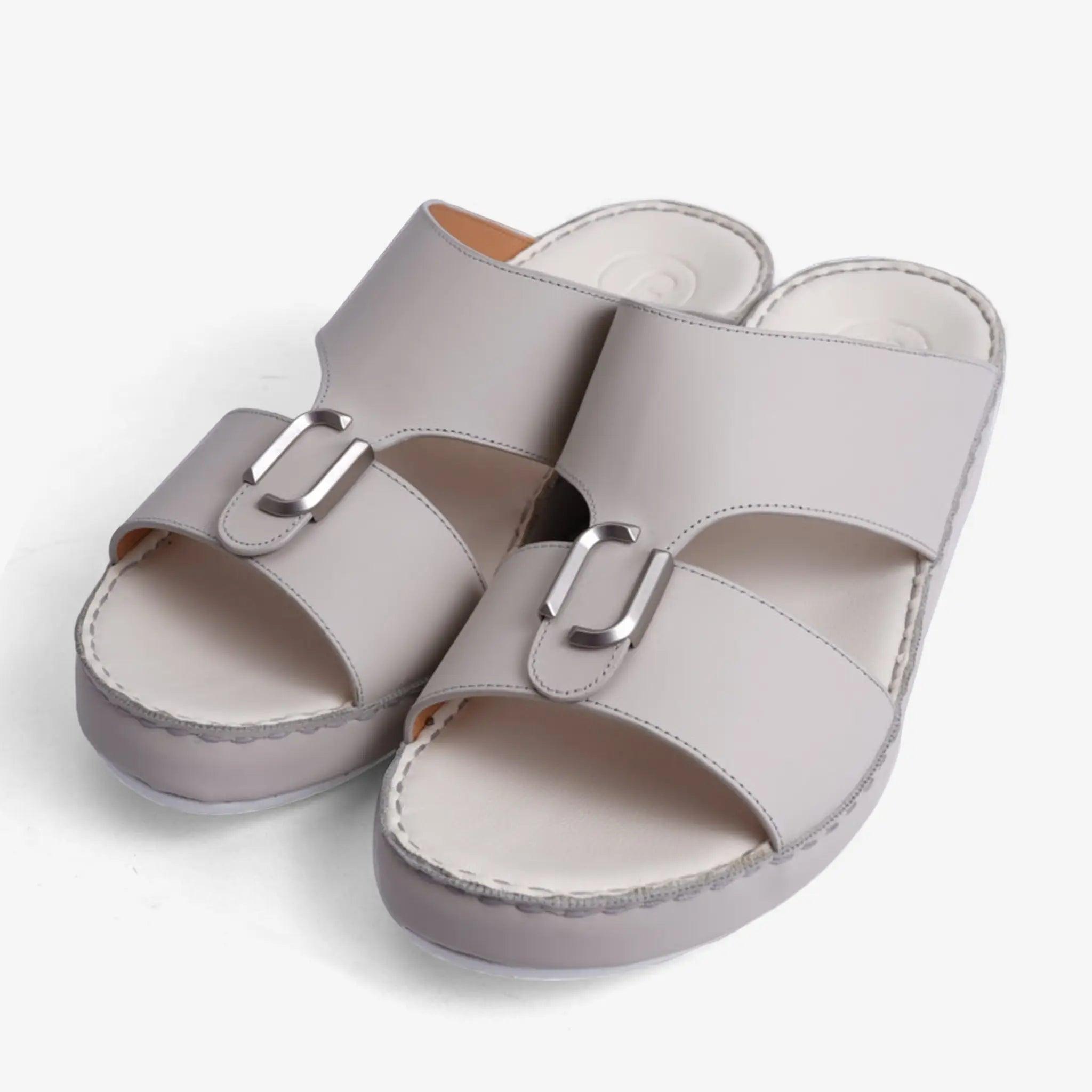 FARADA DA-VINCI BRASS IOCONIC DOUBLE F TRIM ARABIC SANDALS LIGHT-BEIGE - Farada