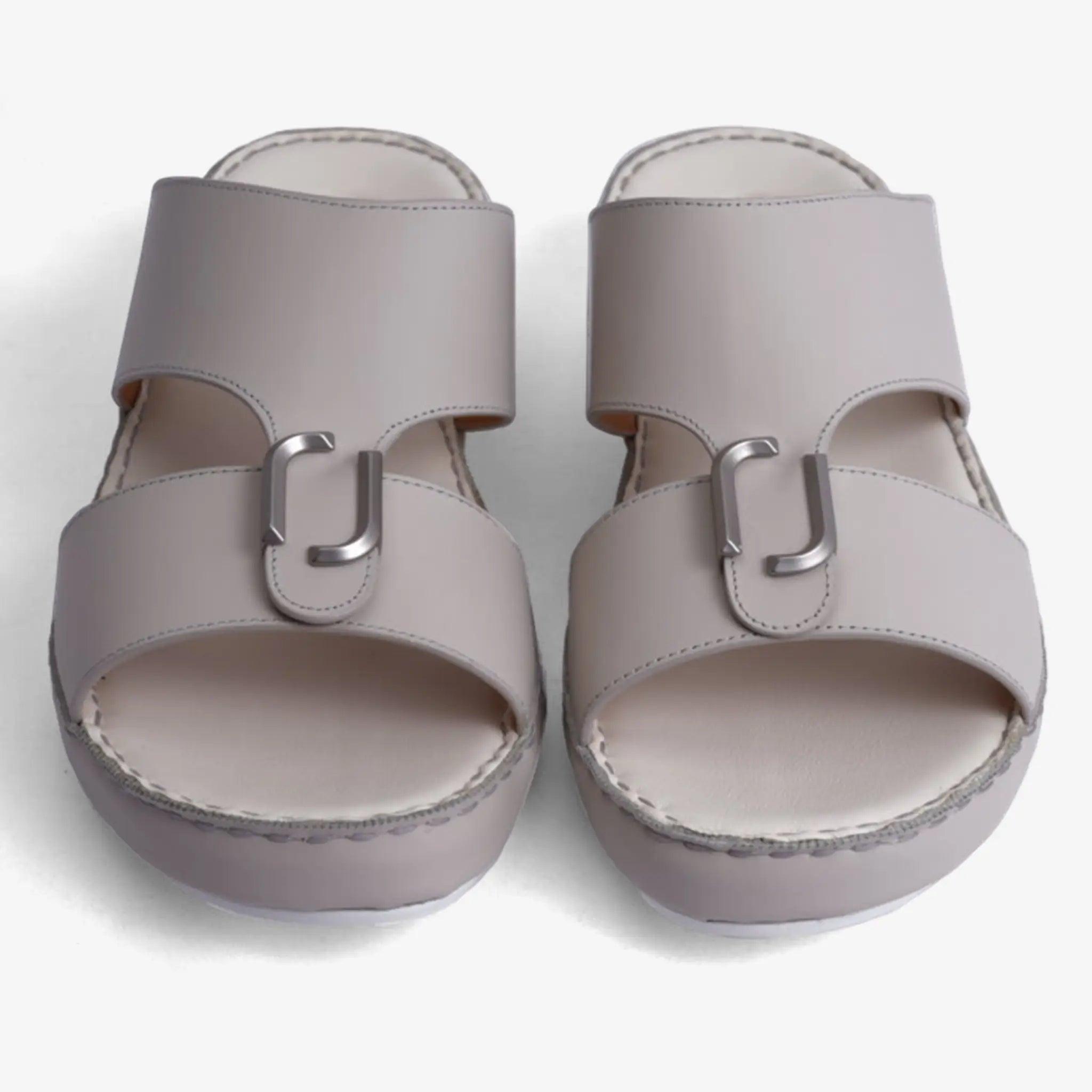 FARADA DA-VINCI BRASS IOCONIC DOUBLE F TRIM ARABIC SANDALS LIGHT-BEIGE - Farada