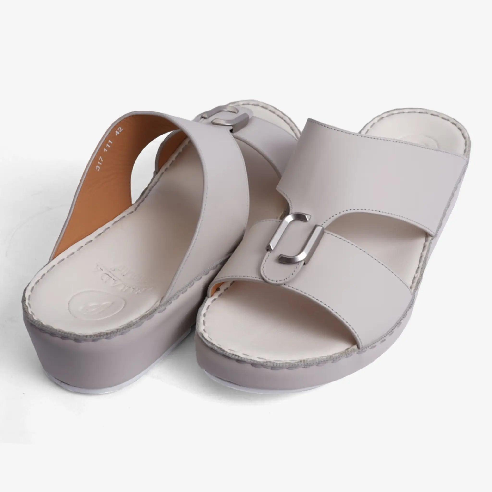 FARADA DA-VINCI BRASS IOCONIC DOUBLE F TRIM ARABIC SANDALS LIGHT-BEIGE - Farada