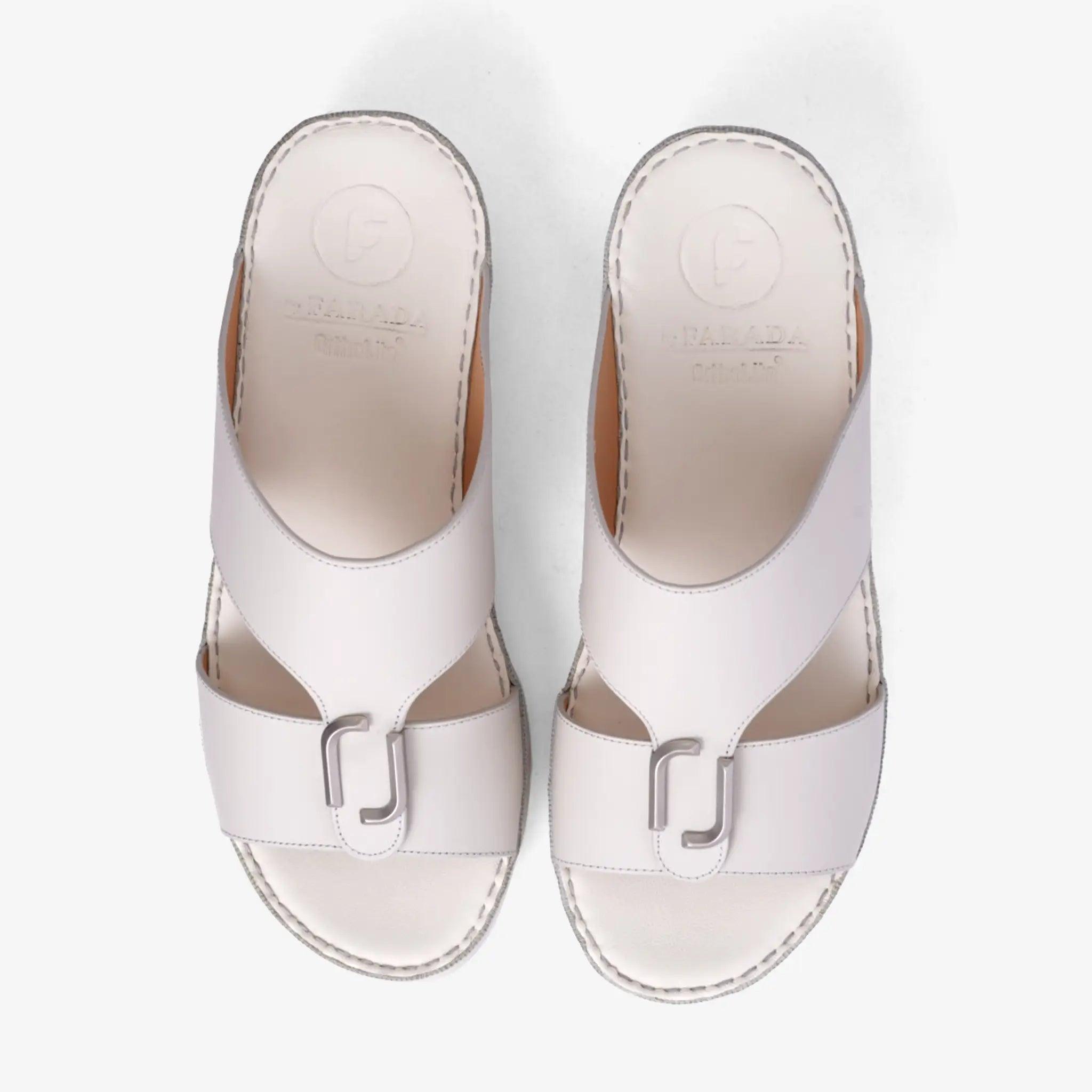 FARADA DA-VINCI BRASS IOCONIC DOUBLE F TRIM ARABIC SANDALS LIGHT-BEIGE - Farada