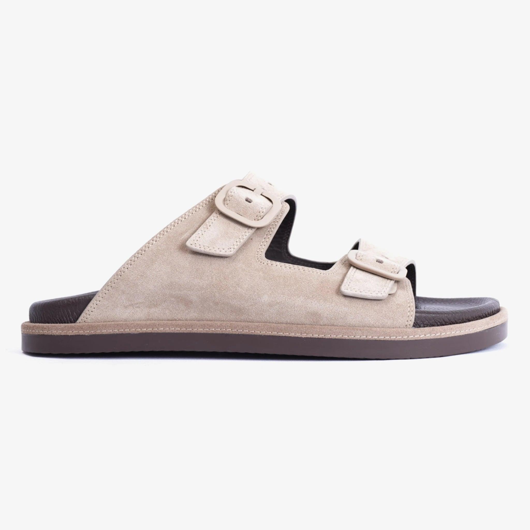 FARADA DOUBLE STRIPPED SUEDE LEATHER ARABIC SANDAL LIGHT-EARTH - Farada