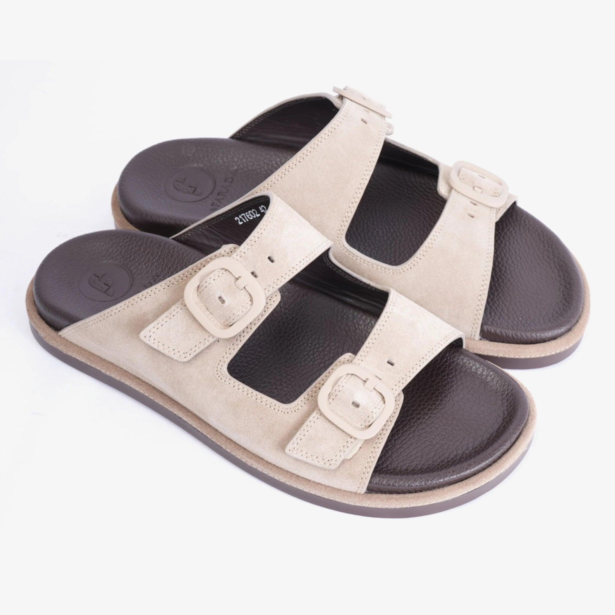 FARADA DOUBLE STRIPPED SUEDE LEATHER ARABIC SANDAL LIGHT-EARTH - Farada