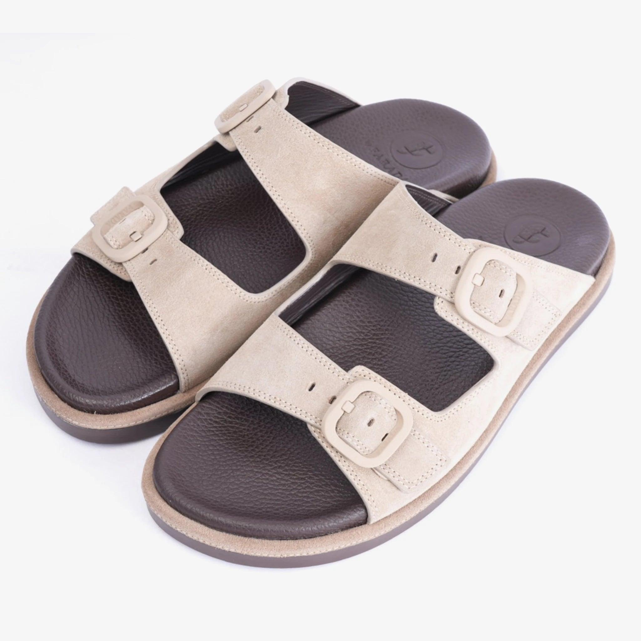 FARADA DOUBLE STRIPPED SUEDE LEATHER ARABIC SANDAL LIGHT-EARTH - Farada