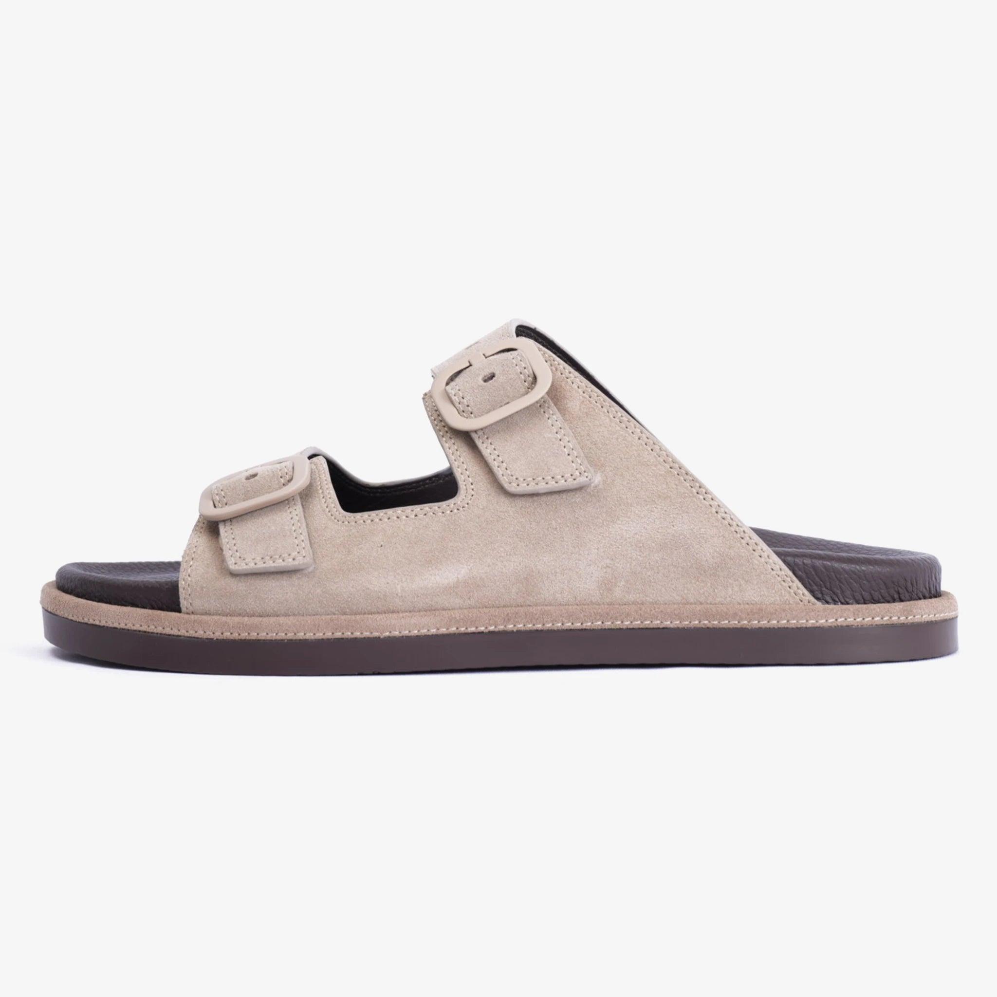 FARADA DOUBLE STRIPPED SUEDE LEATHER ARABIC SANDAL LIGHT-EARTH - Farada