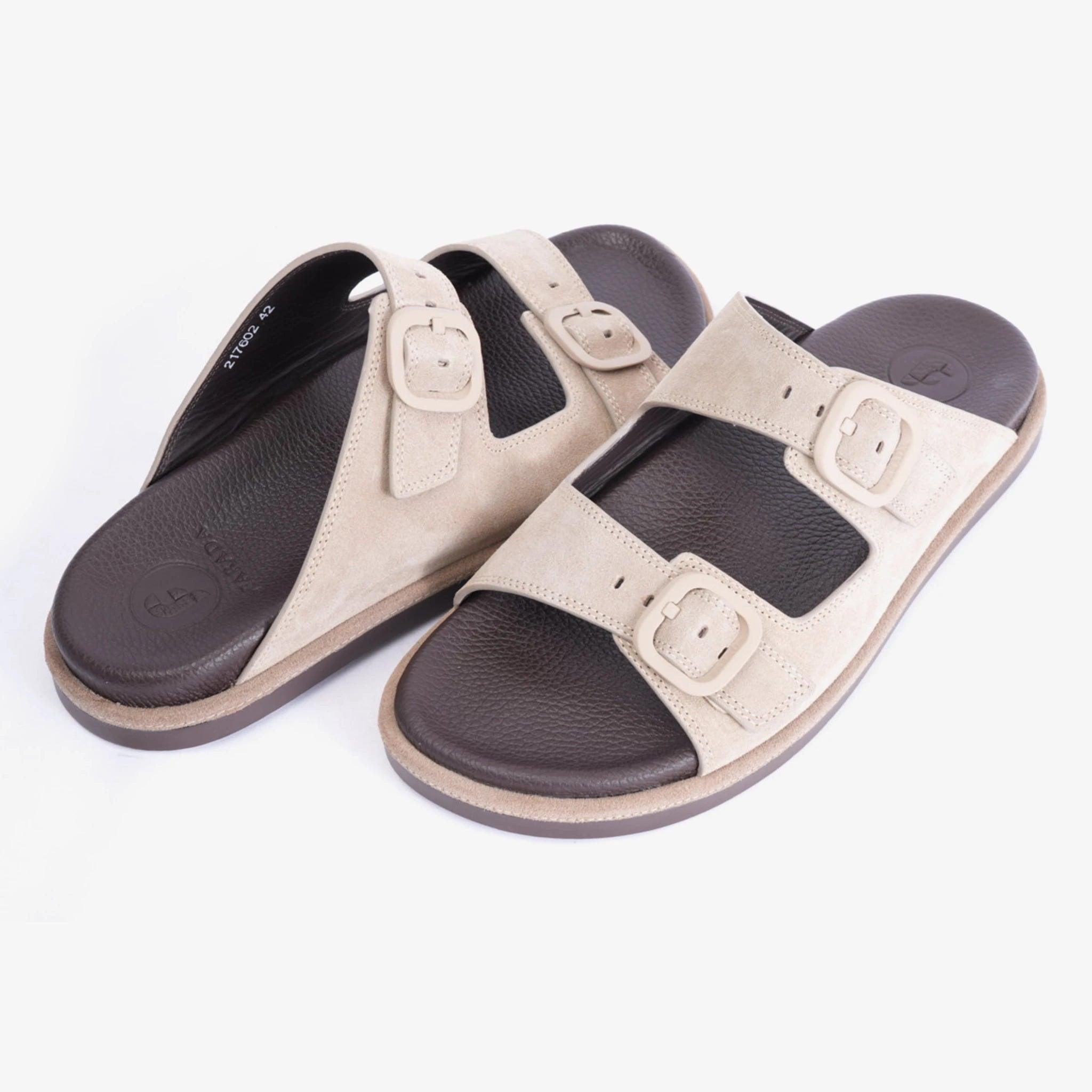 FARADA DOUBLE STRIPPED SUEDE LEATHER ARABIC SANDAL LIGHT-EARTH - Farada