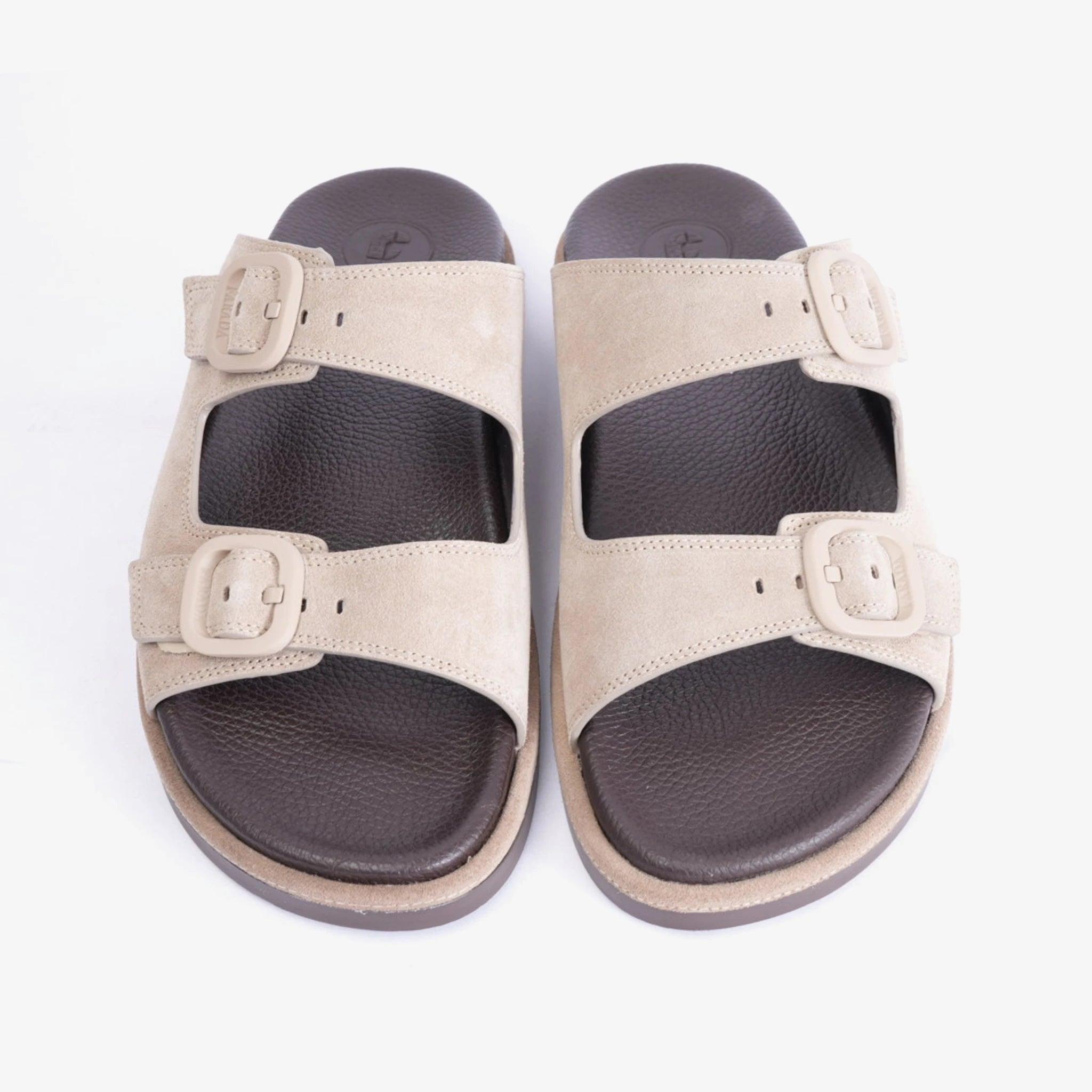 FARADA DOUBLE STRIPPED SUEDE LEATHER ARABIC SANDAL LIGHT-EARTH - Farada