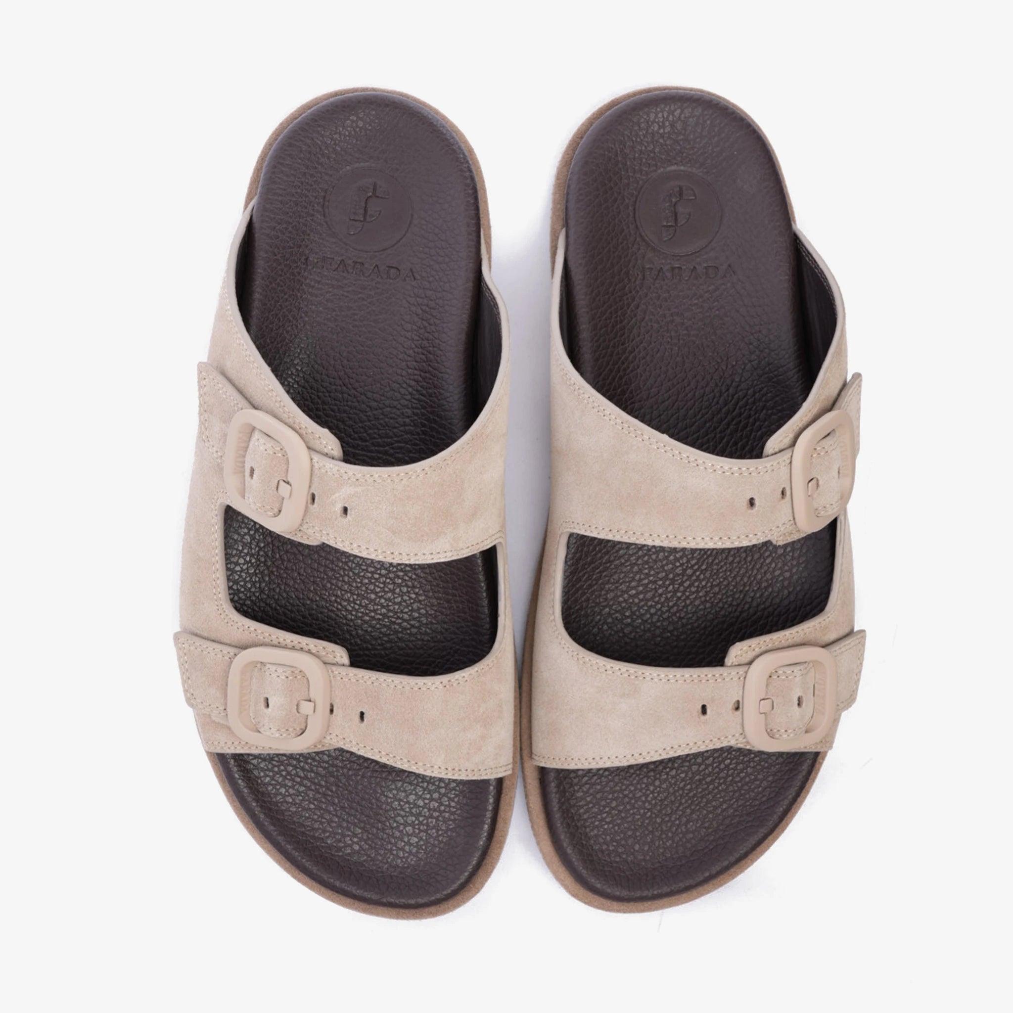 FARADA DOUBLE STRIPPED SUEDE LEATHER ARABIC SANDAL LIGHT-EARTH - Farada