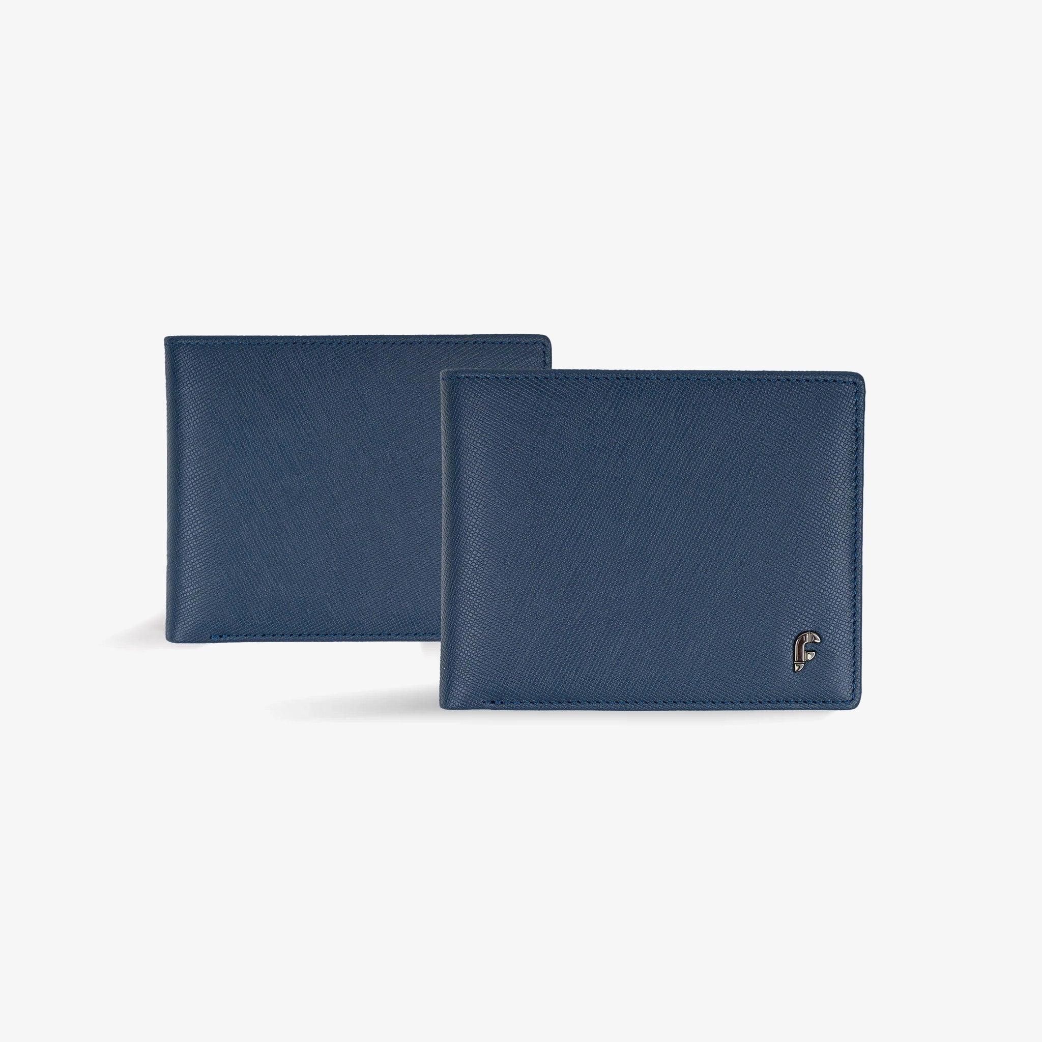 FARADA GRAIN LEATHER BIFOLD WALLET FOR MENS NAVY-BLUE - Farada