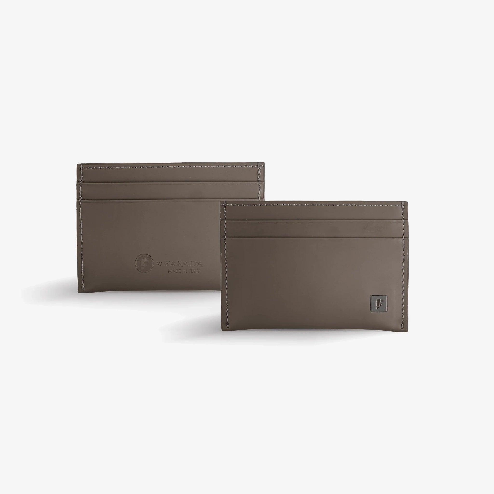 FARADA MATTE LEATHER CREDIT CARD HOLDER FOR MEN - GRIGIO - Farada