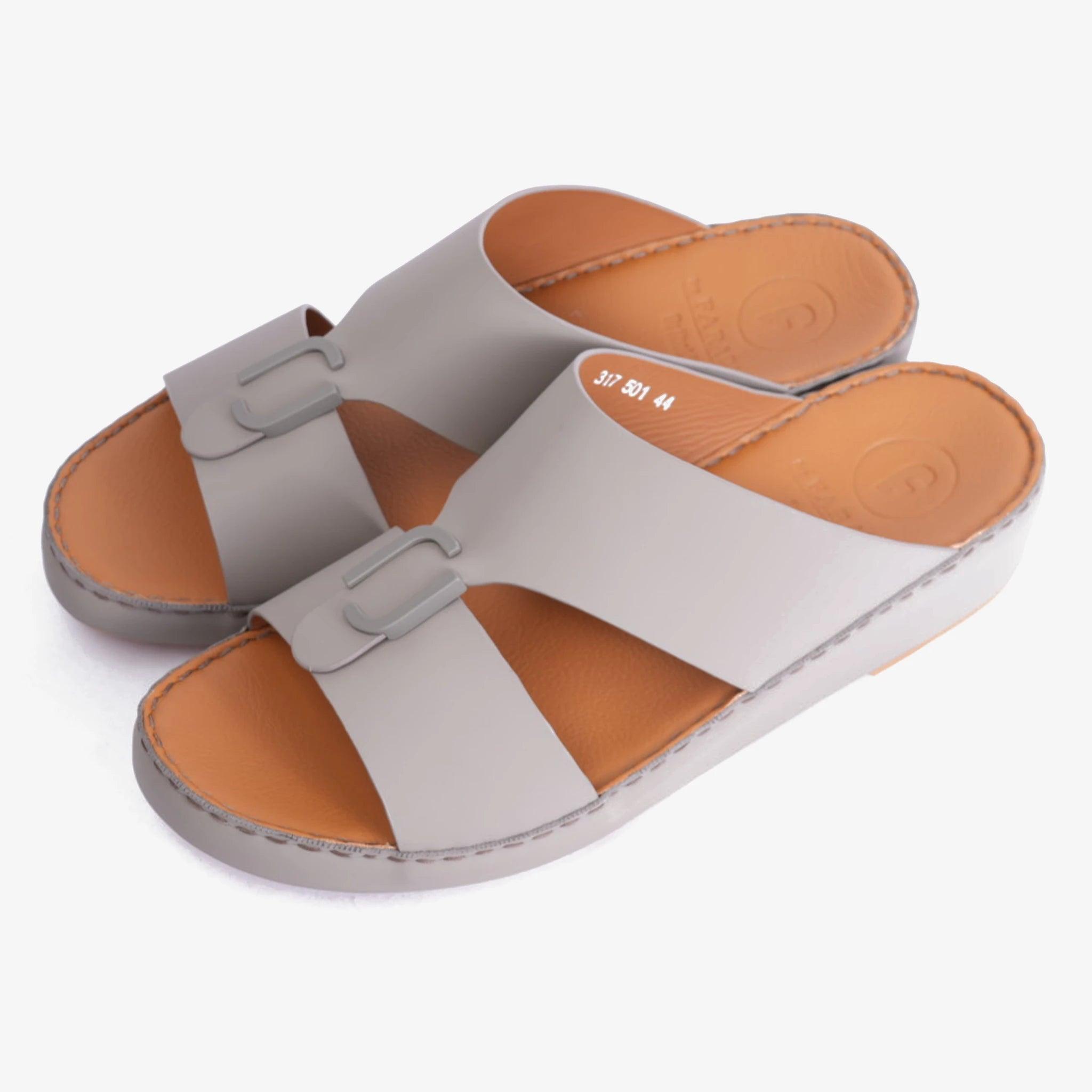 FARADA MATTE LEATHER SLIM ICONIC DOUBLE F TRIM ARABIC SANDAL LONDON SKY - Farada