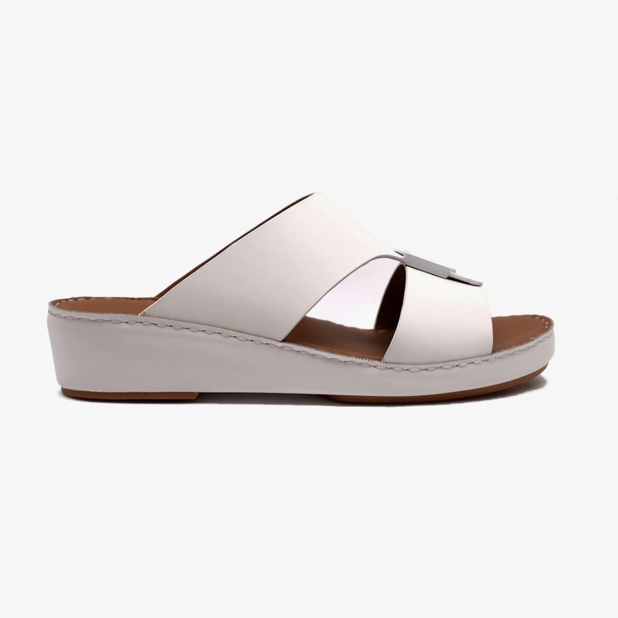 FARADA MATTE LEATHER SLIM ICONIC DOUBLE F TRIM ARABIC SANDAL WHITE - Farada