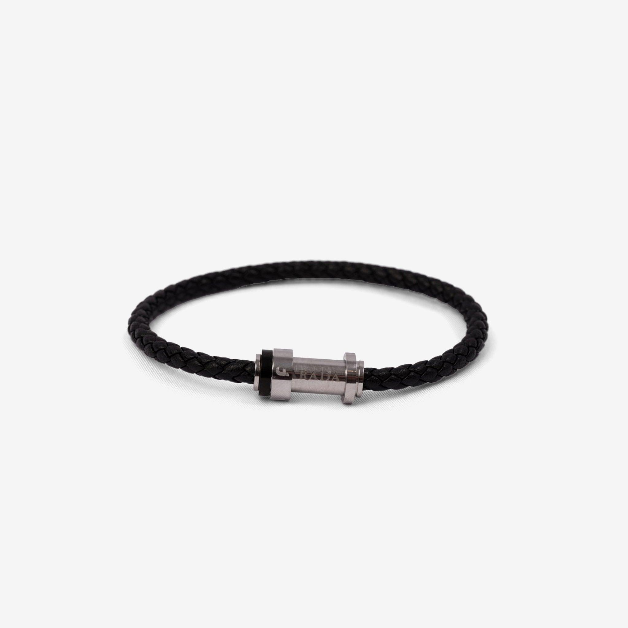 FARADA MEN LEATHER BRACELET WITH SLIVER CALSP BLACK - Farada