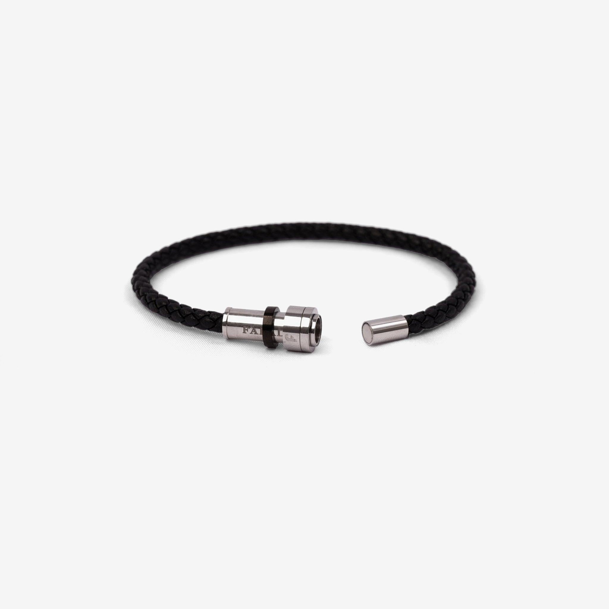 FARADA MEN LEATHER BRACELET WITH SLIVER CALSP BLACK - Farada
