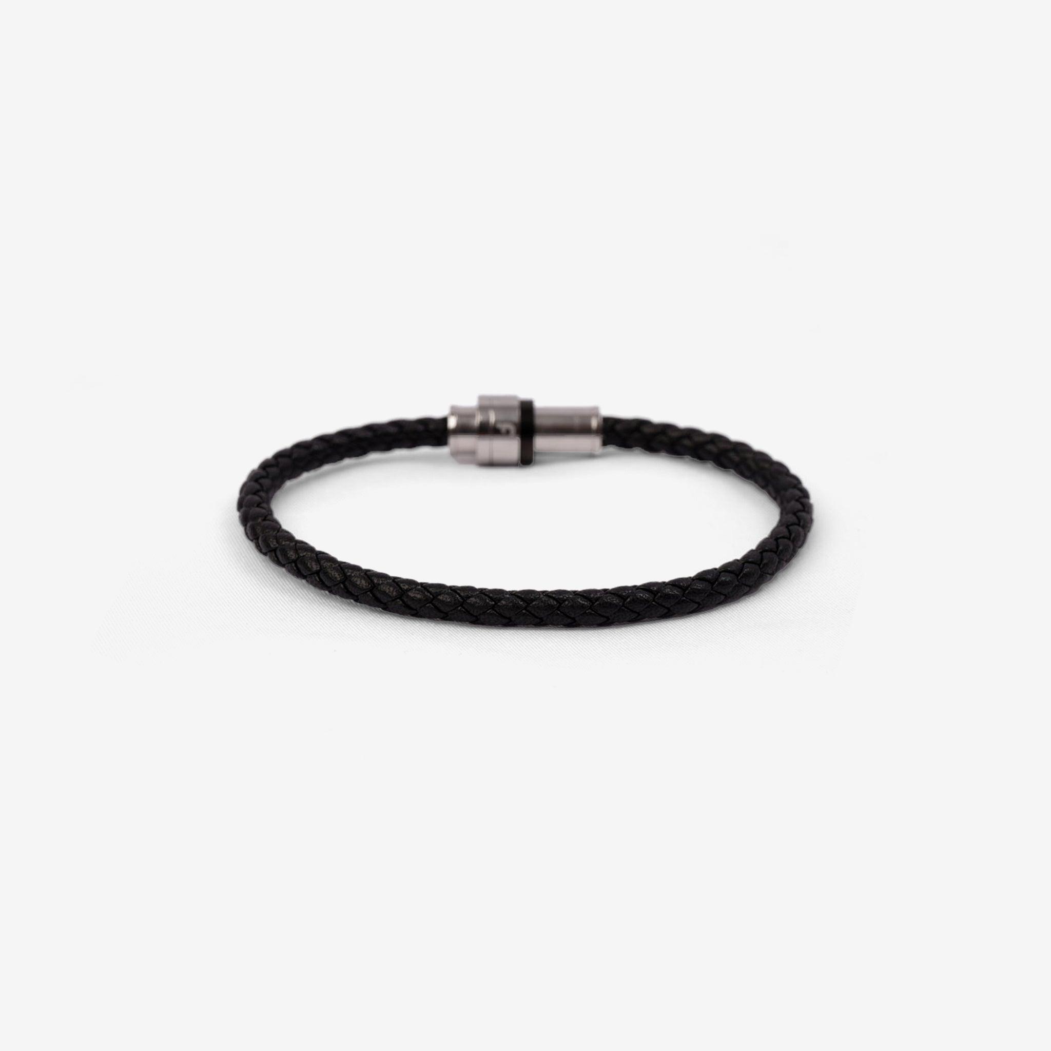FARADA MEN LEATHER BRACELET WITH SLIVER CALSP BLACK - Farada