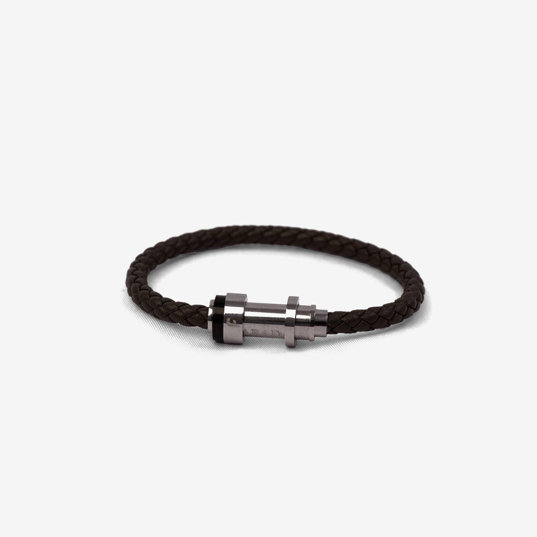 FARADA MEN LEATHER BRACELET WITH SLIVER CALSP DARK- GREY - Farada