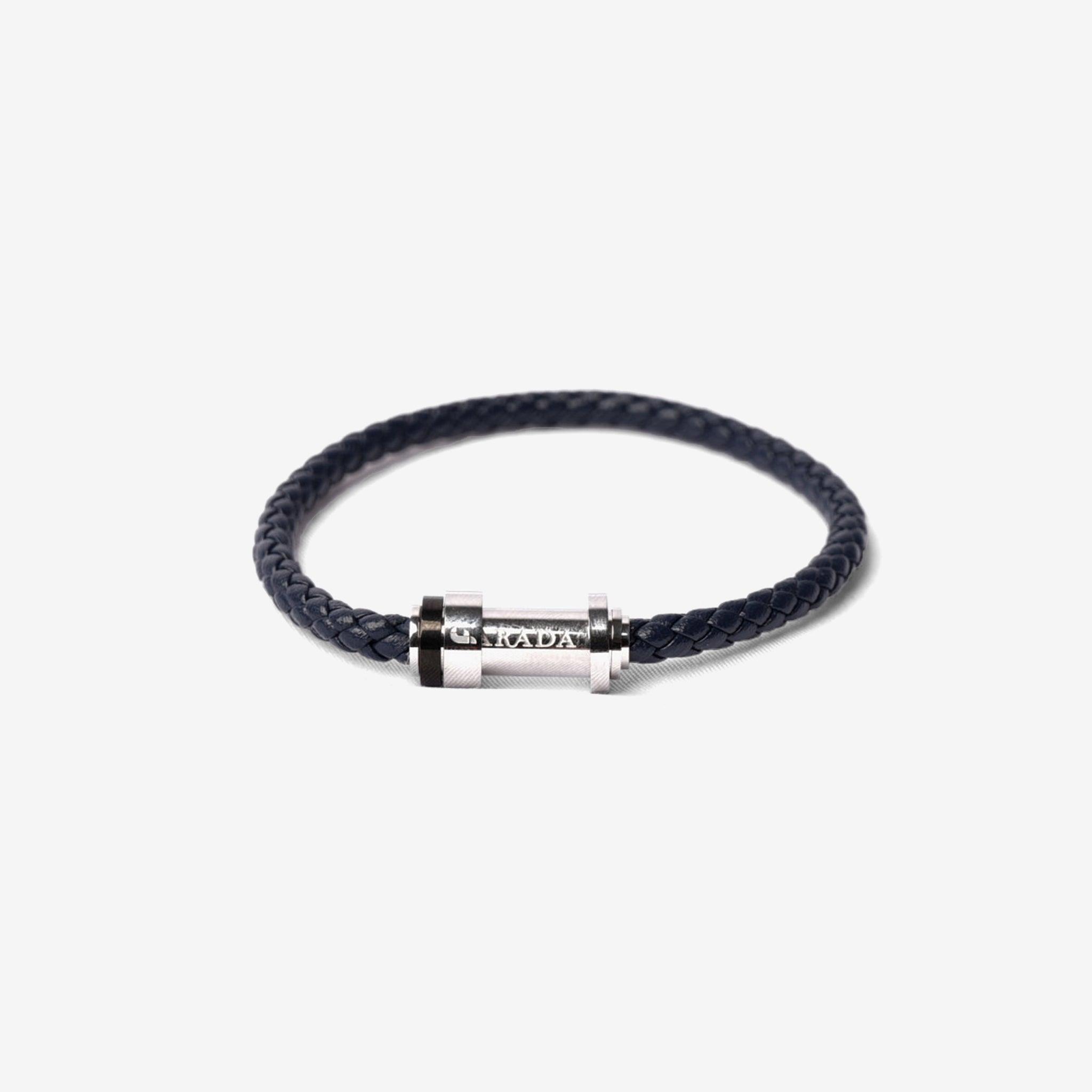 FARADA MEN LEATHER BRACELET WITH SLIVER CALSP NAVY - Farada