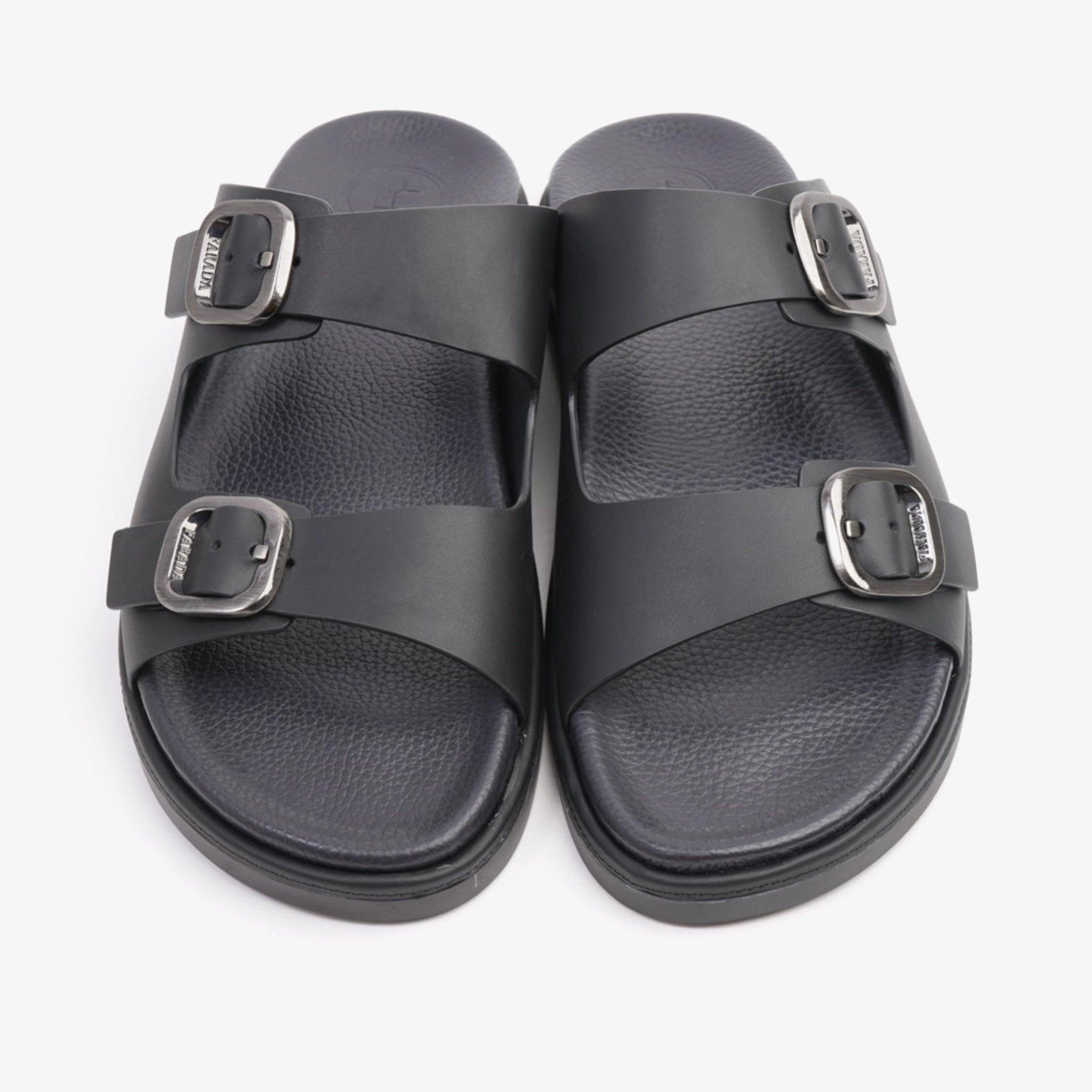 FARADA SLIP ON STYLE WITH SILVER BUCKLE MEN SANDALS BLACK - Farada