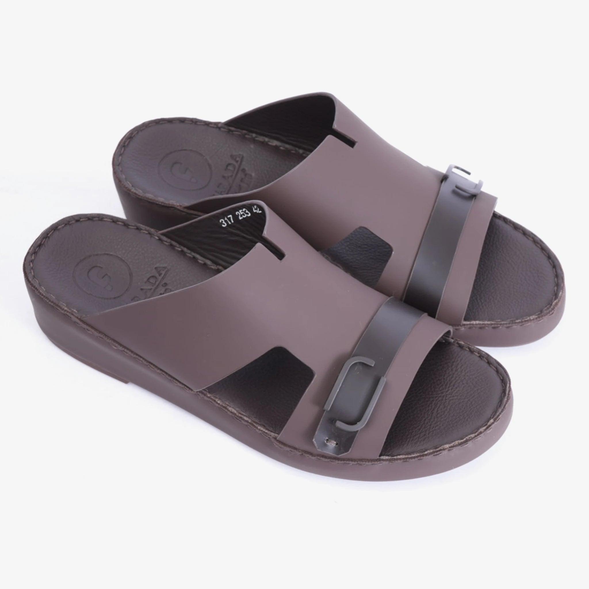 MATTE ARABIC SANDAL WITH SIDE STYLISH TRIM BROWN - Farada