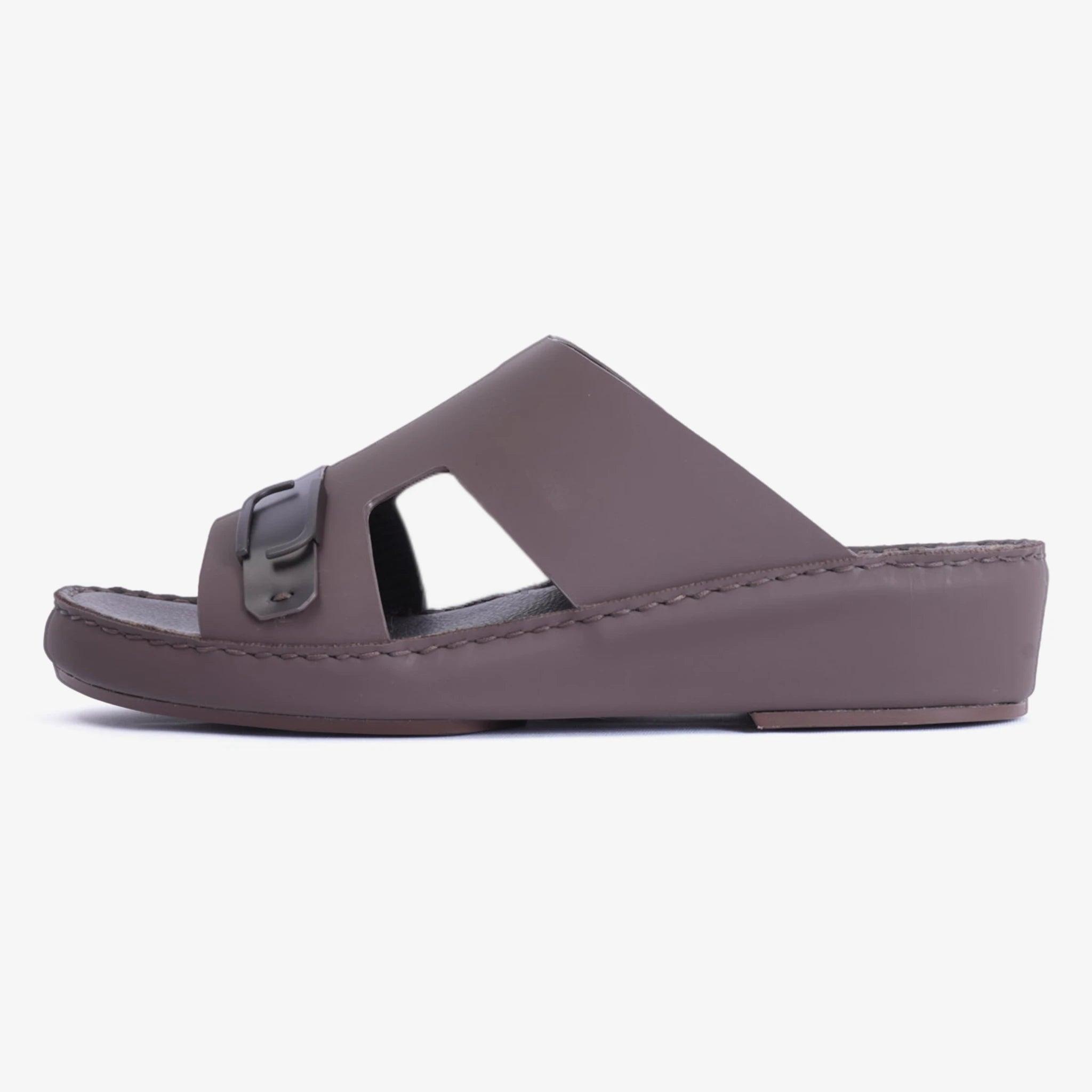 MATTE ARABIC SANDAL WITH SIDE STYLISH TRIM BROWN - Farada