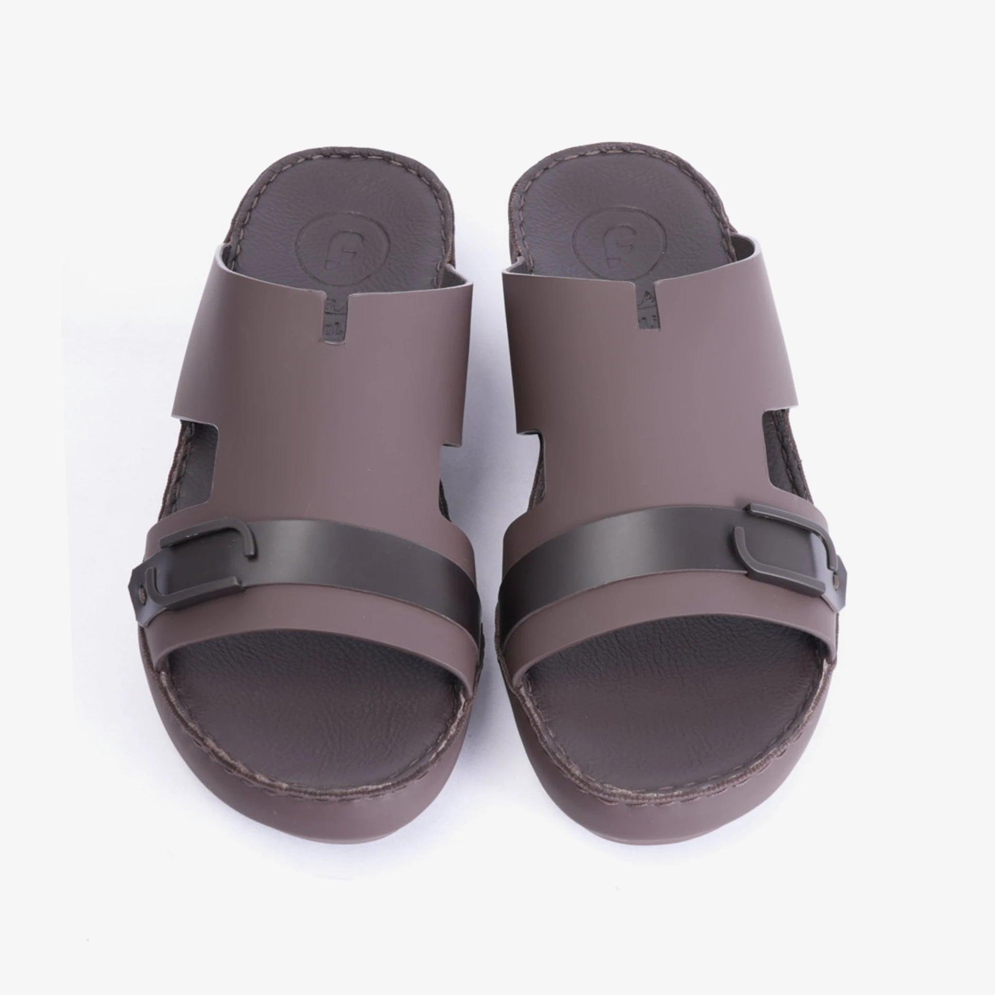 MATTE ARABIC SANDAL WITH SIDE STYLISH TRIM BROWN - Farada