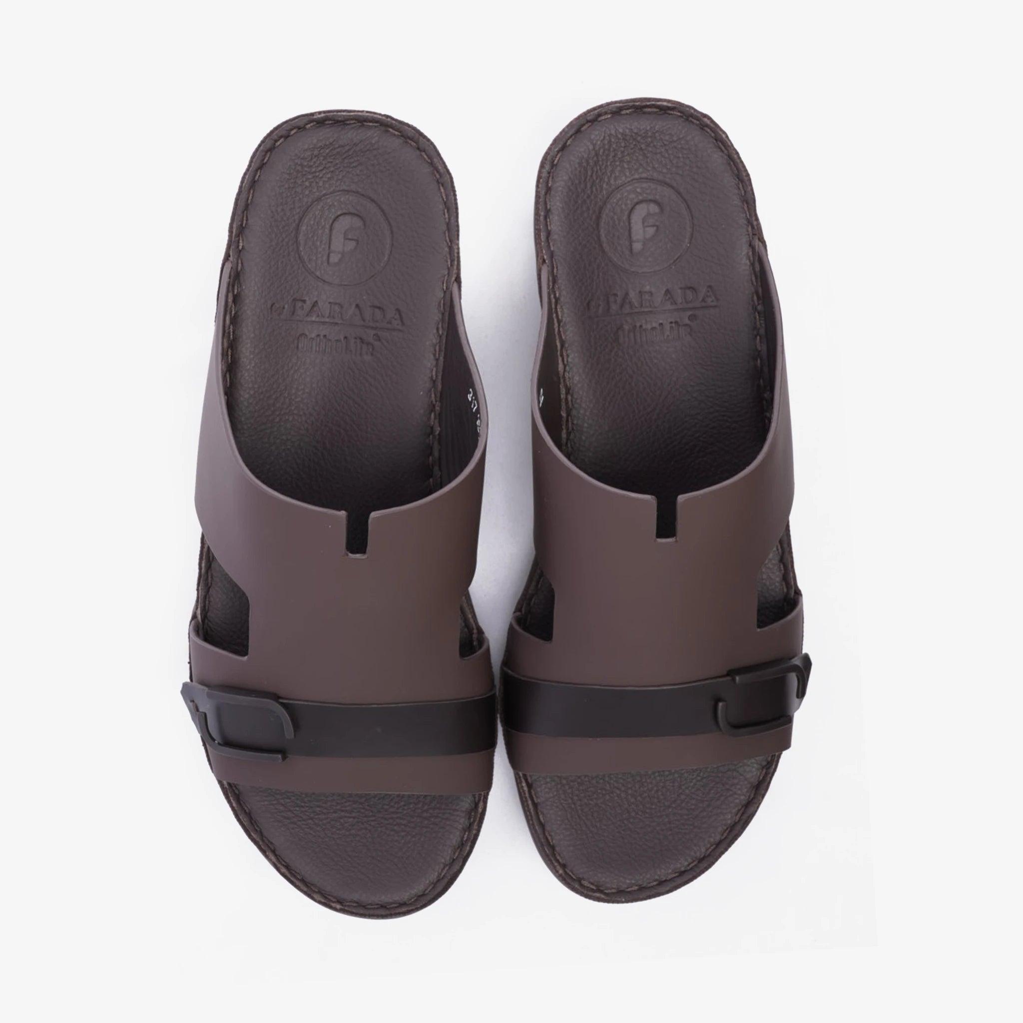 MATTE ARABIC SANDAL WITH SIDE STYLISH TRIM BROWN - Farada