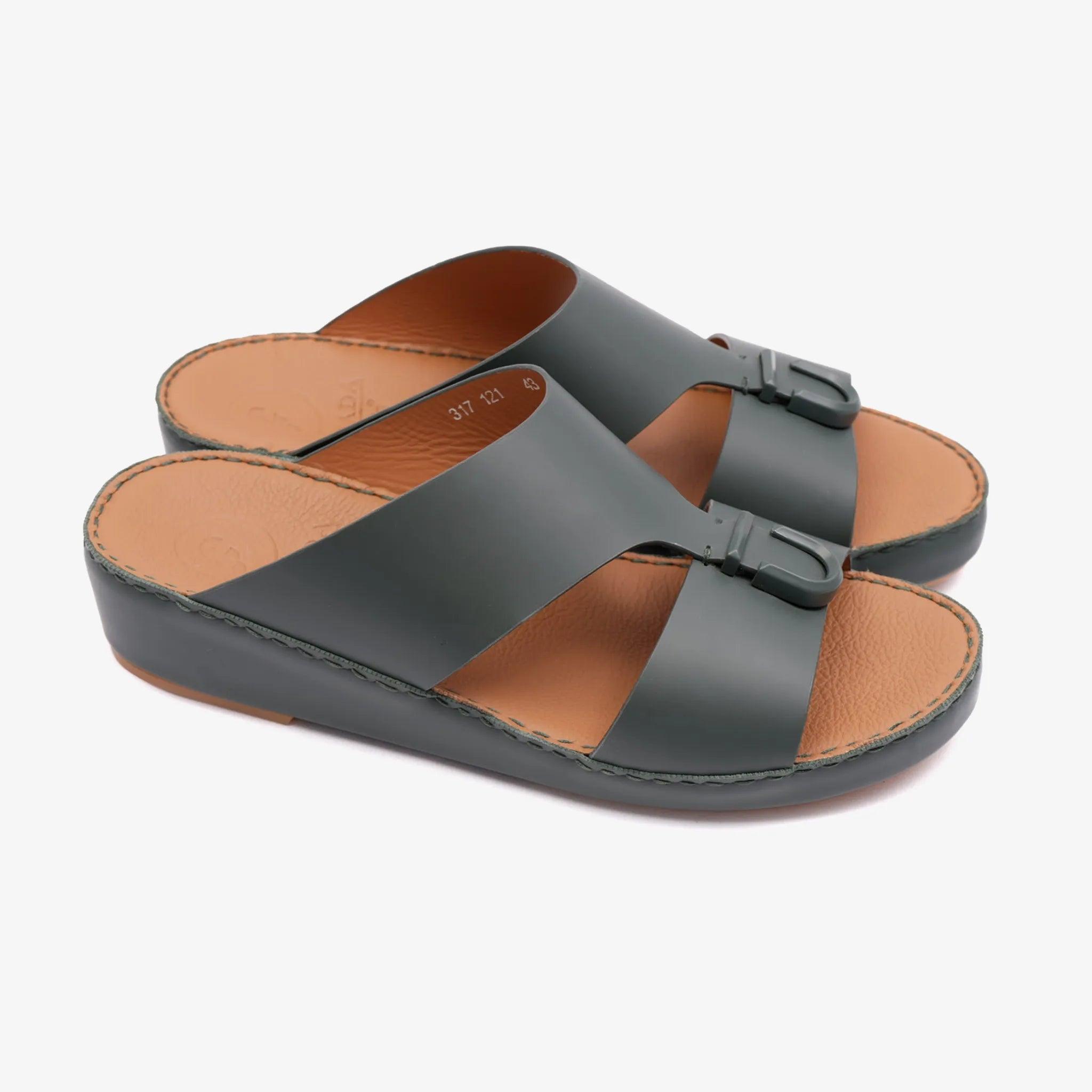 MATTE BERNINI CLASSIC ARABIC LEATHER SANDALS BOTTLE-GREEN - Farada