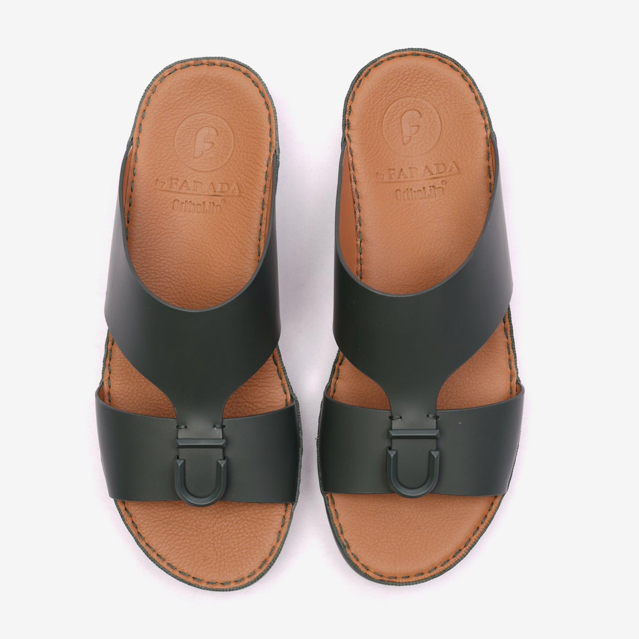 MATTE BERNINI CLASSIC ARABIC LEATHER SANDALS BOTTLE-GREEN - Farada