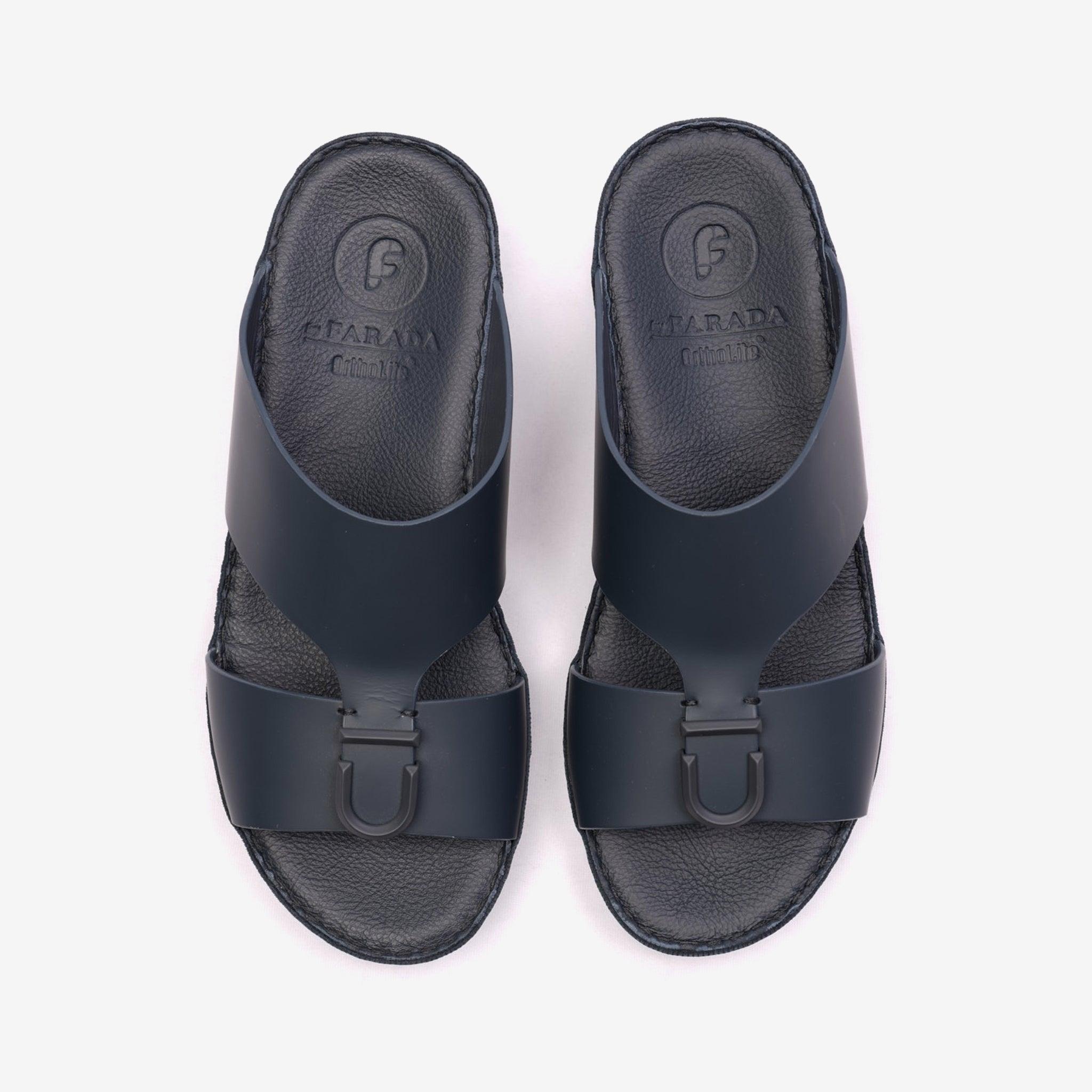 MATTE BERNINI CLASSIC ARABIC LEATHER SANDALS NAVY - Farada