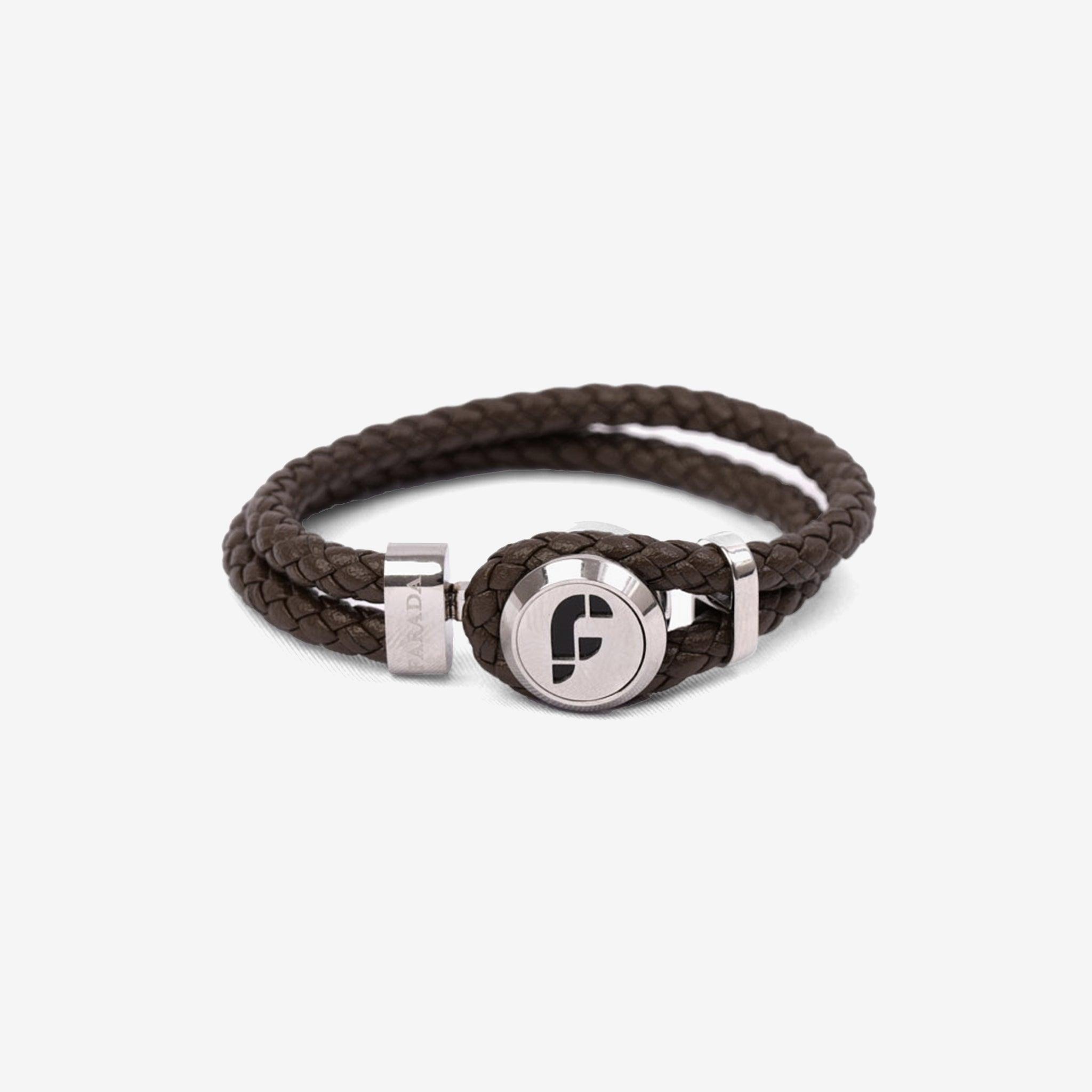 STYLISH LEATHER BRACELET FOR MEN WITH INITIAL F DARK-GREY - Farada