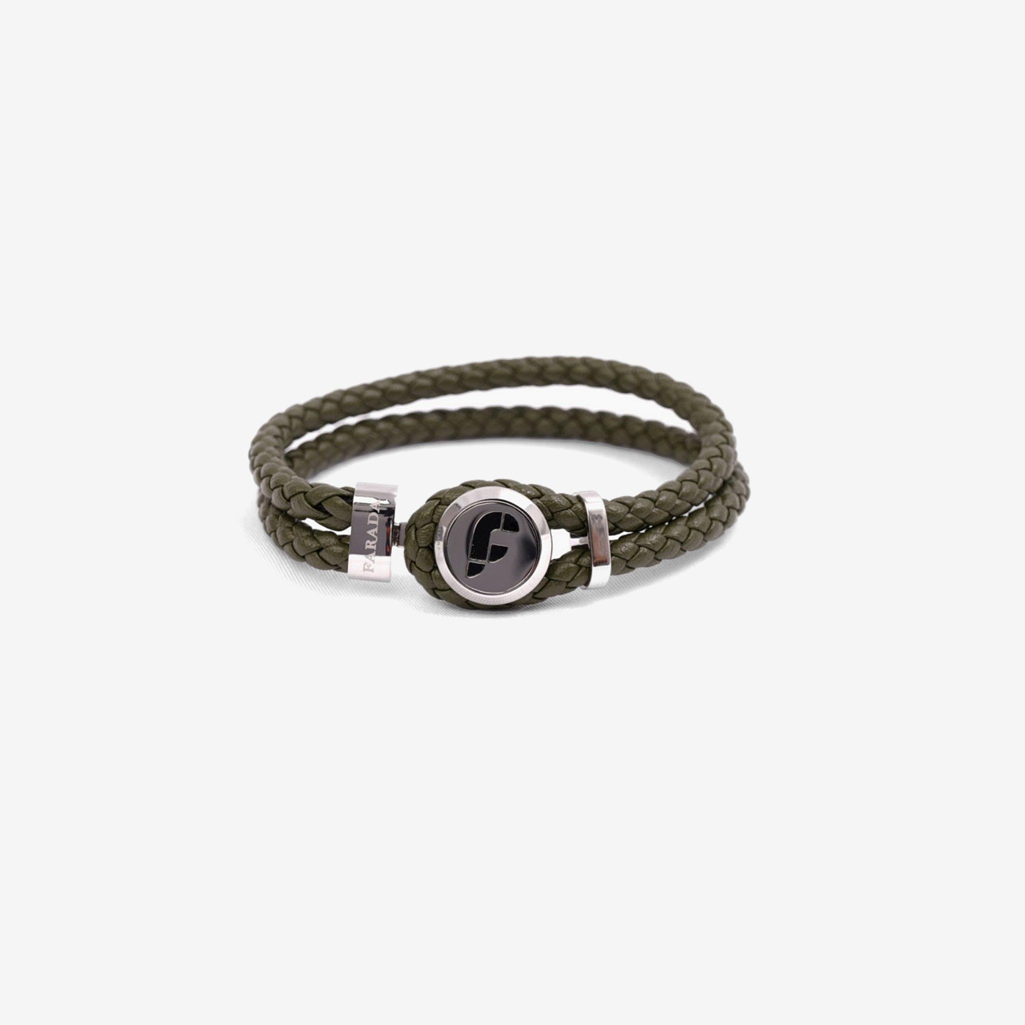 STYLISH LEATHER BRACELET FOR MEN WITH INITIAL F OLIVE - Farada