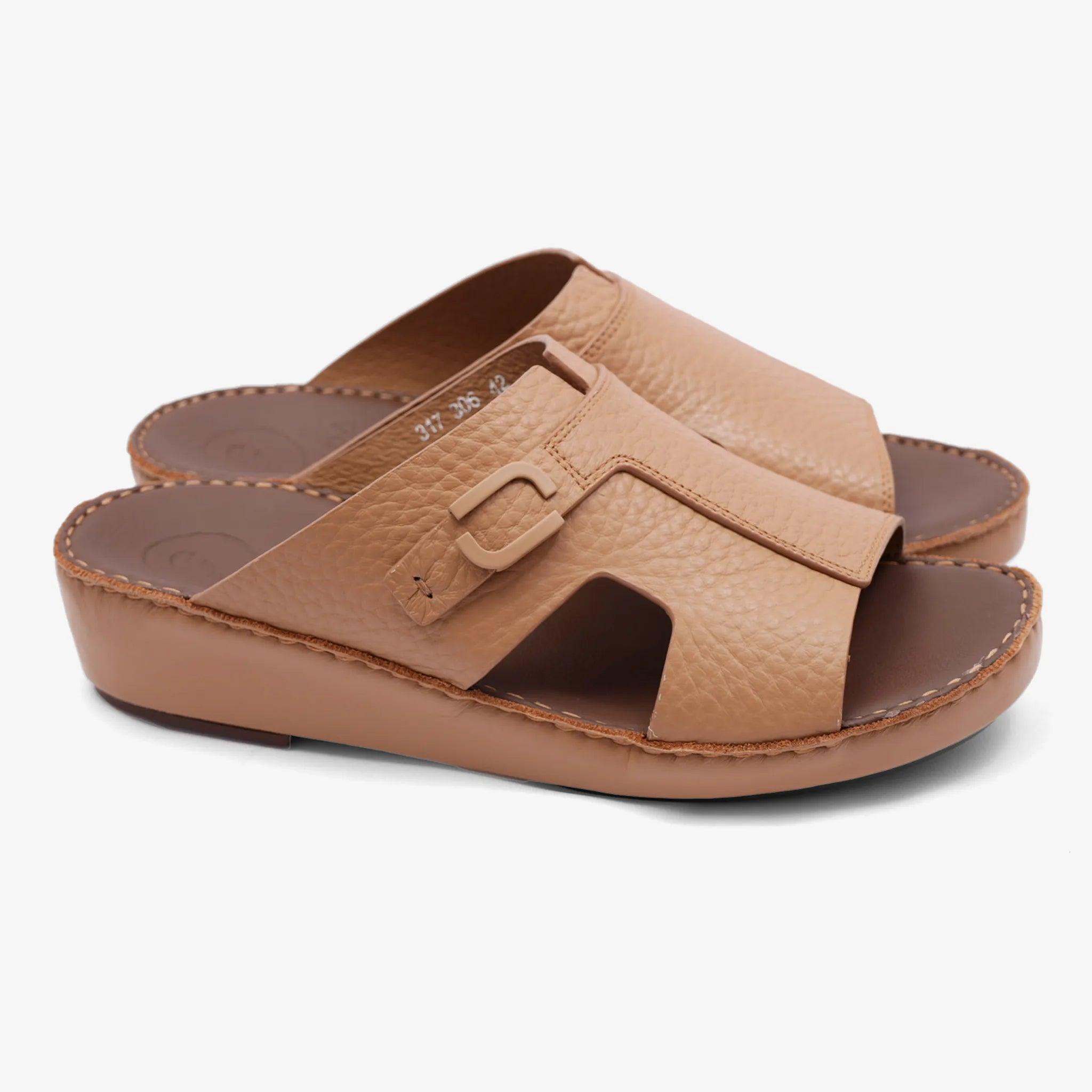TRENDY UNLINED HAMMERED EINAUDI ARABIC SANDALS TAN - Farada