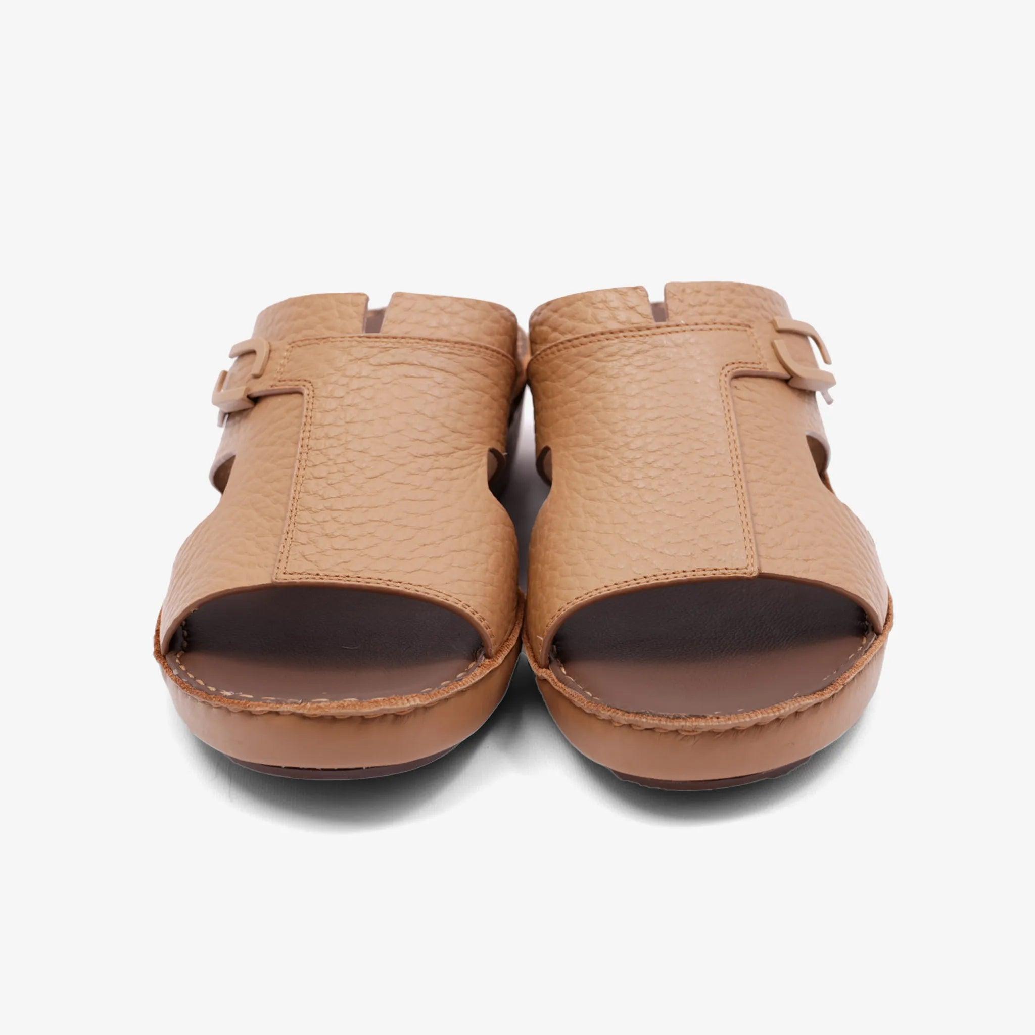 TRENDY UNLINED HAMMERED EINAUDI ARABIC SANDALS TAN - Farada