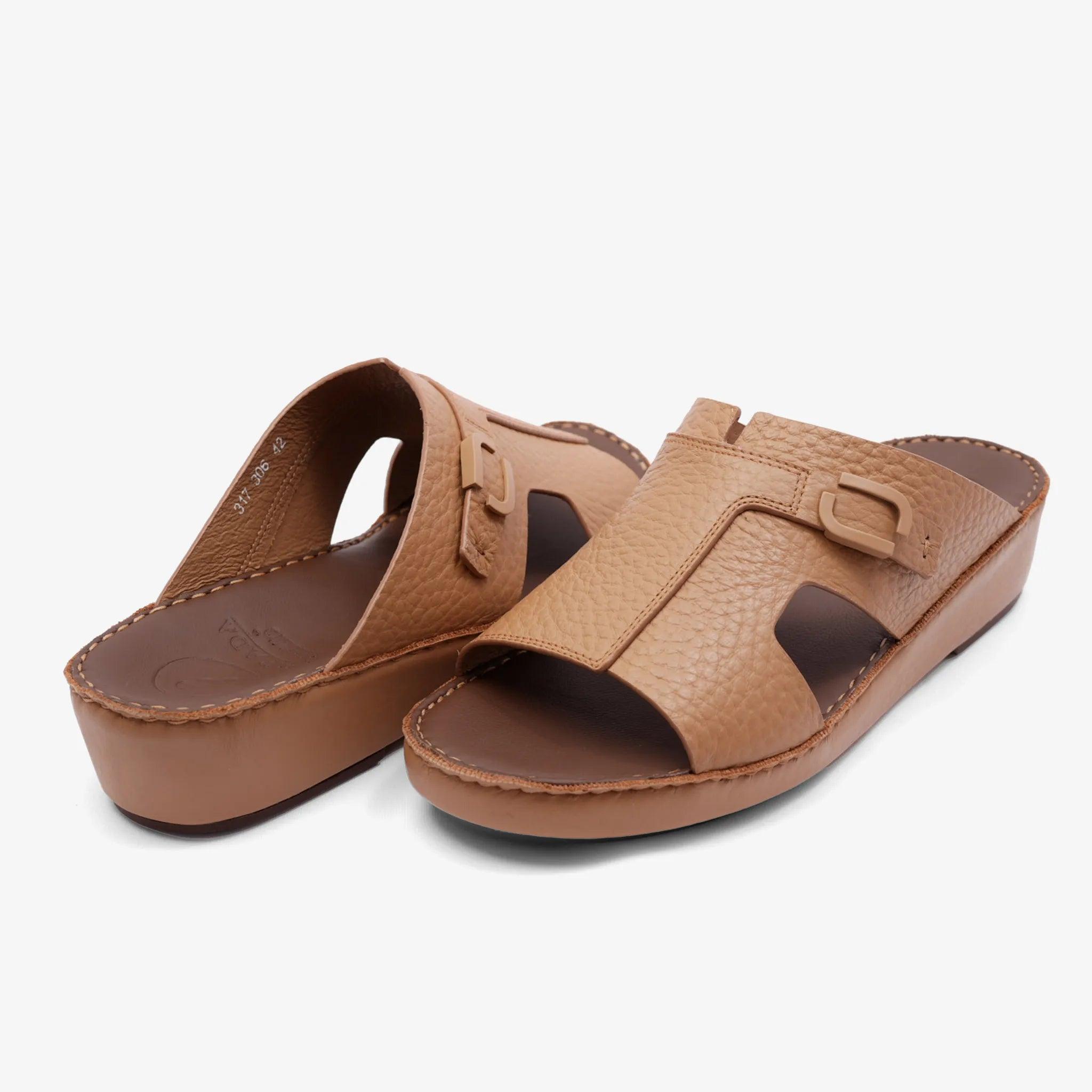 TRENDY UNLINED HAMMERED EINAUDI ARABIC SANDALS TAN - Farada