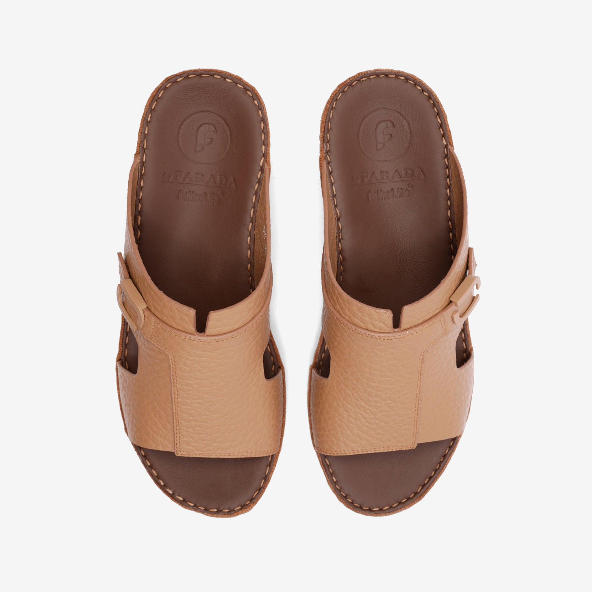 TRENDY UNLINED HAMMERED EINAUDI ARABIC SANDALS TAN - Farada