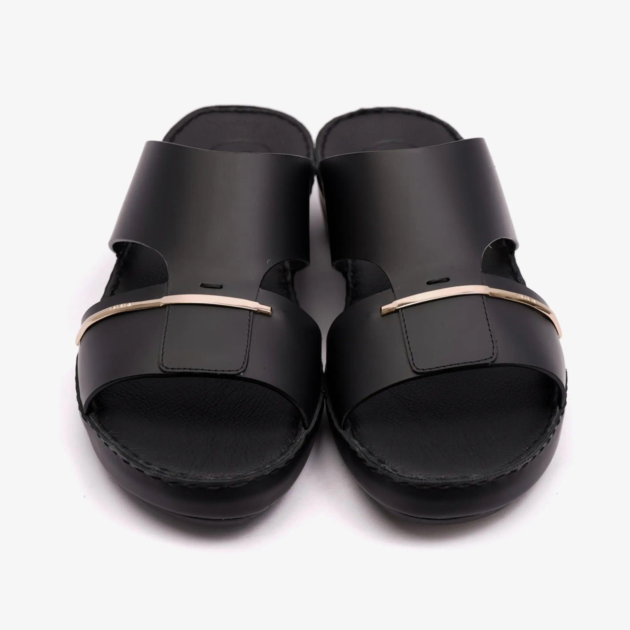 FARADA CLASSIC ARABIC SANDALS WITH GOLD THIN STRIP BLACK - Farada