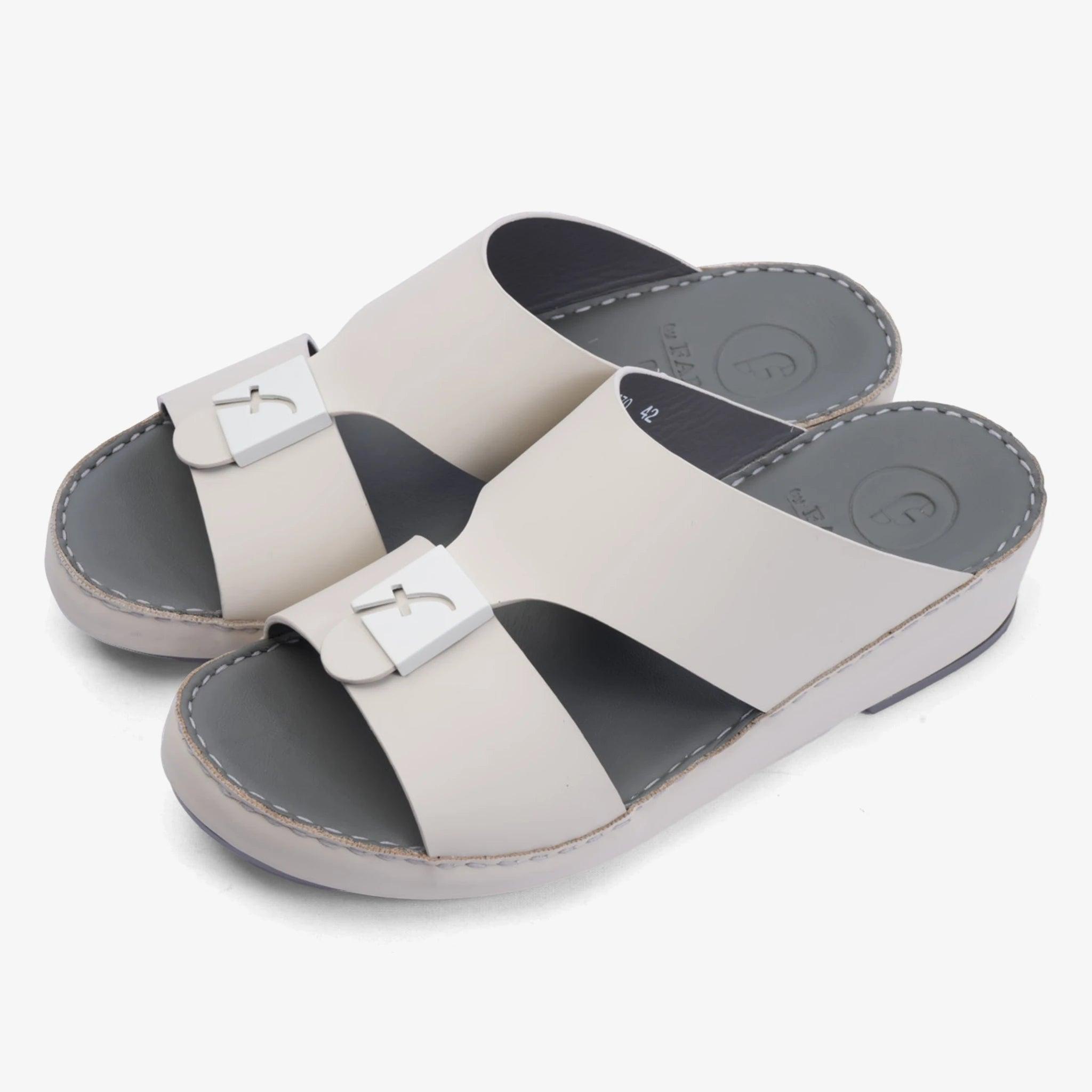 FARADA MATTE LEATHER SANDALS WITH FANCY TRIM LIGHT BEIGE