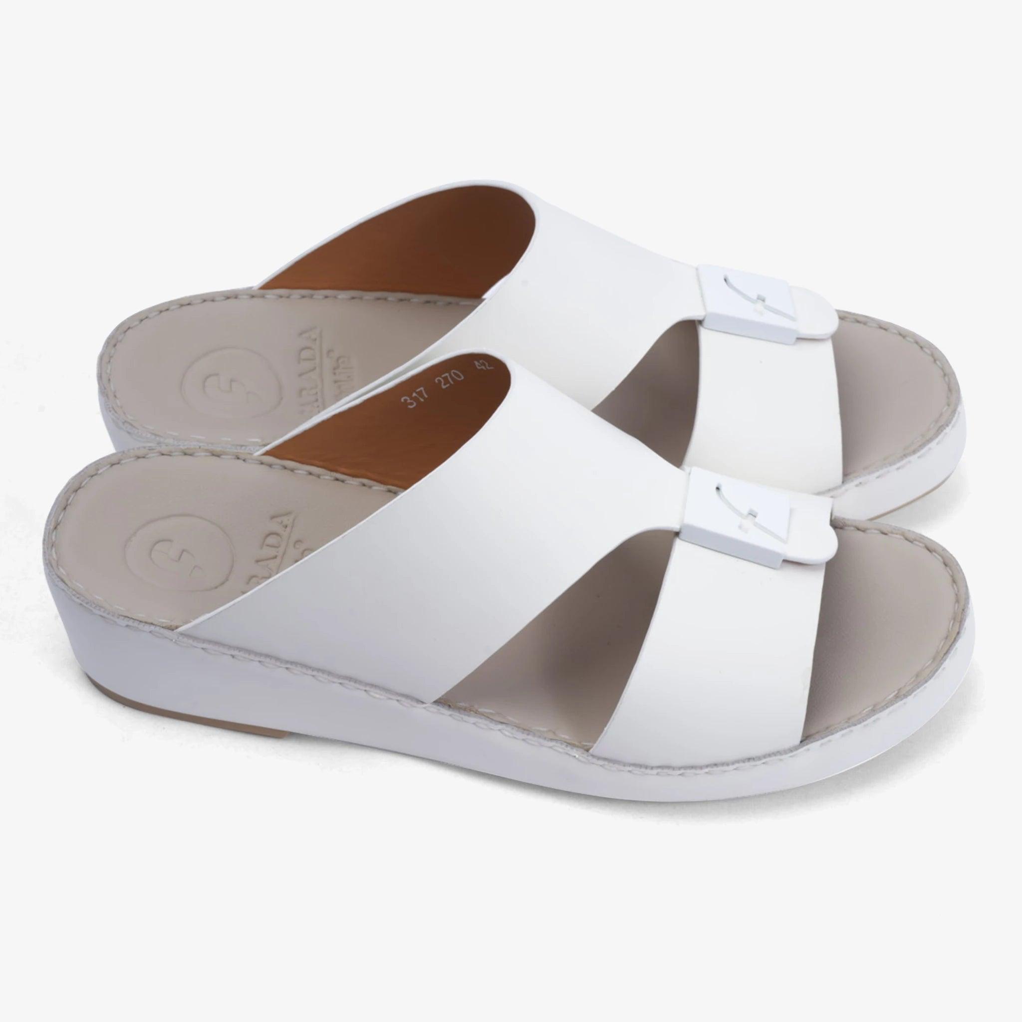 BUY FARADA MATTE LEATHER SANDALS WITH FANCY TRIM WHITE