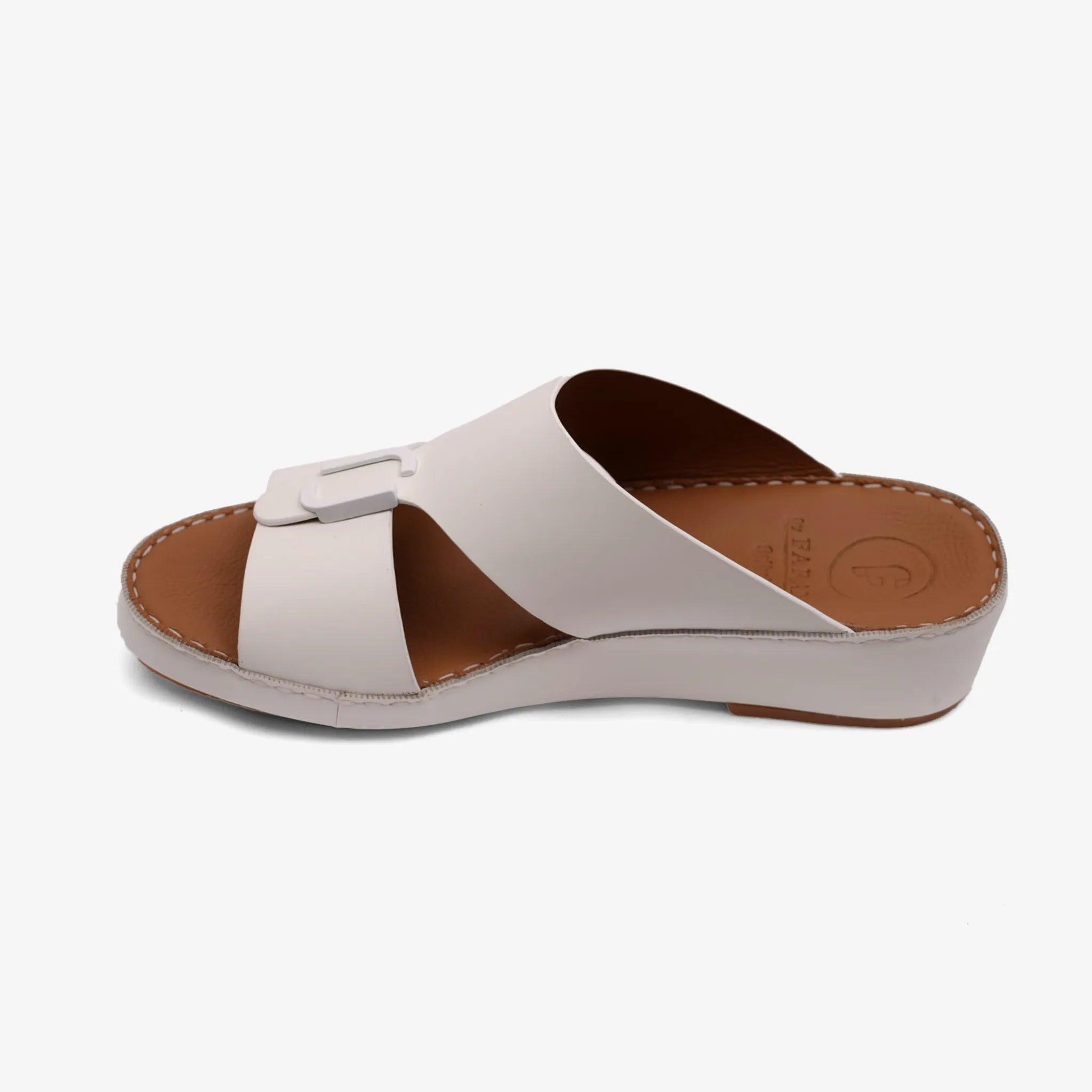 FARADA MATTE LEATHER SLIM ICONIC DOUBLE F TRIM ARABIC SANDAL WHITE - Farada