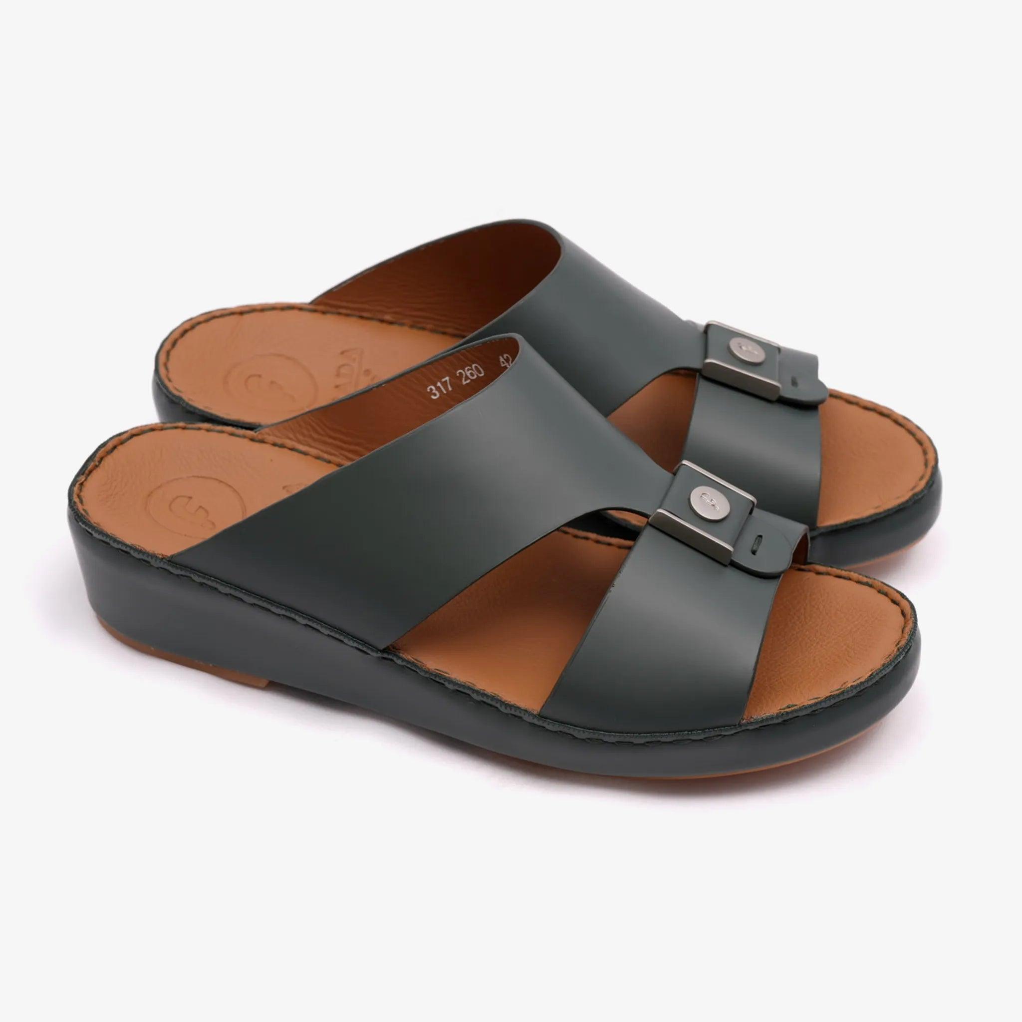 FARADA MODERN CLASSIC MATTE LEATHER ARABIC SANDAL BOTTLE GREEN - Farada