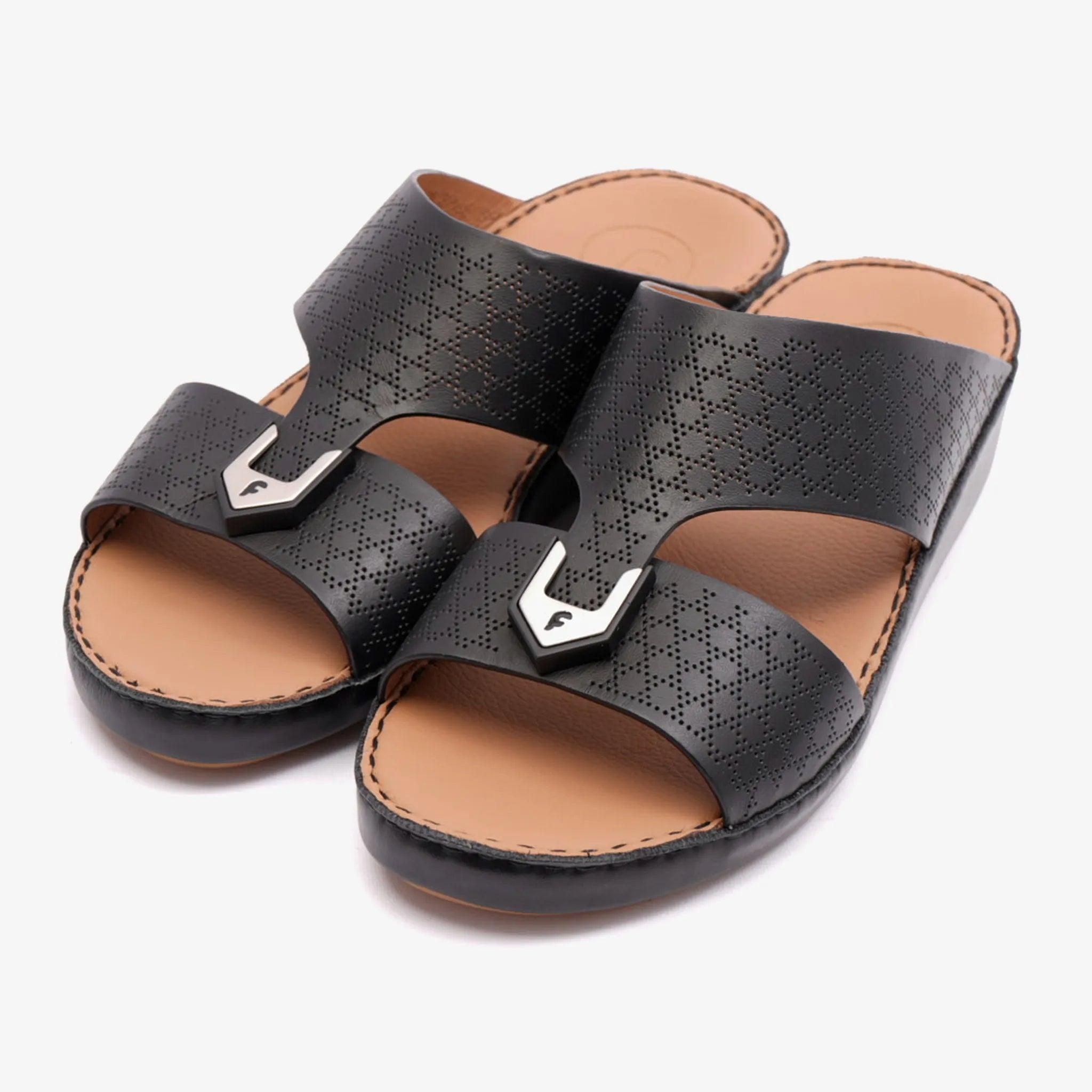 FARADA TIMELESS UNLINED HAMMERED ARABIC MEN SANDALS BLACK
