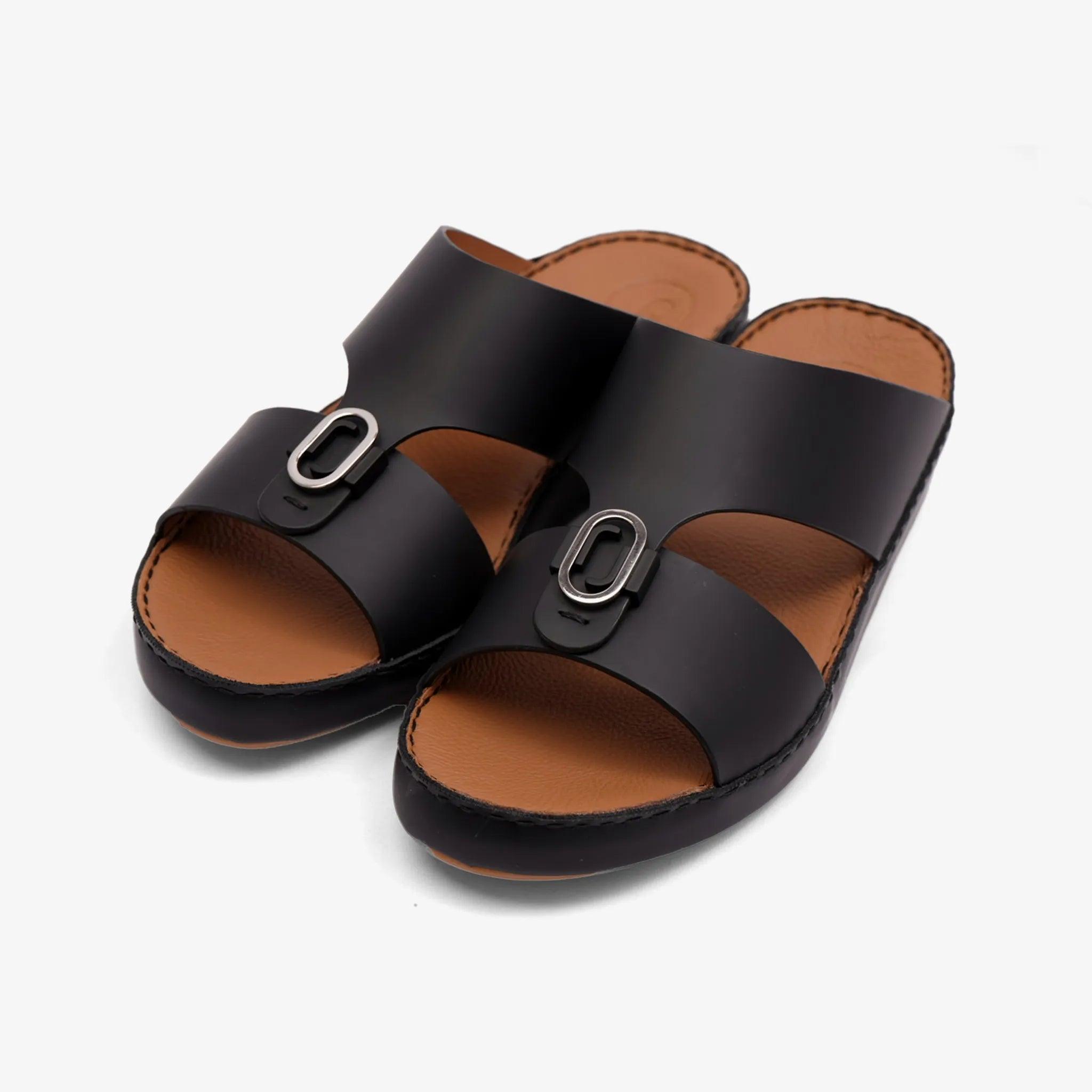 FARADA TIMELESS UNLINED HAMMERED ARABIC SANDALS BLACK - Farada