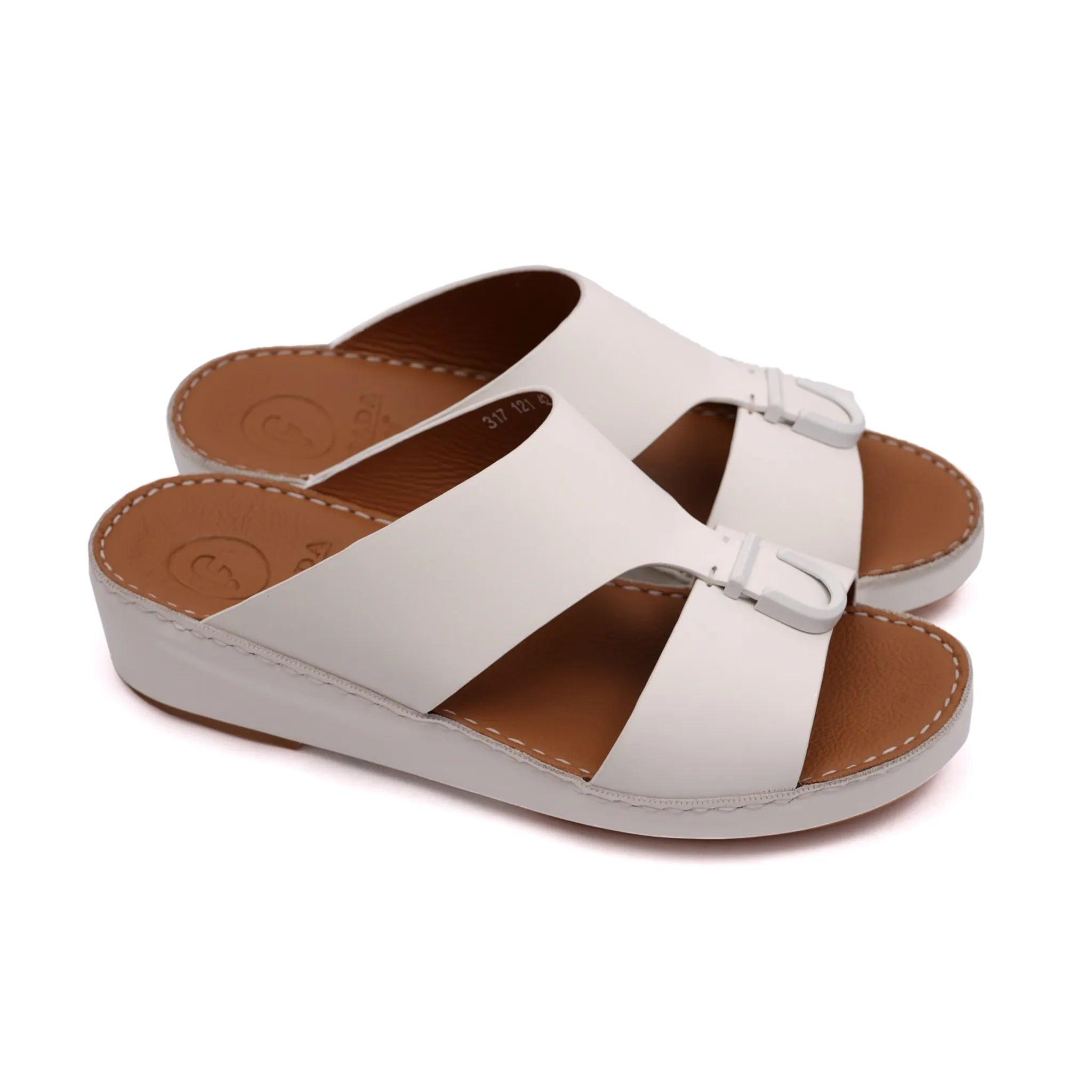 MATTE BERNINI CLASSIC ARABIC LEATHER SANDALS WHITE - Farada